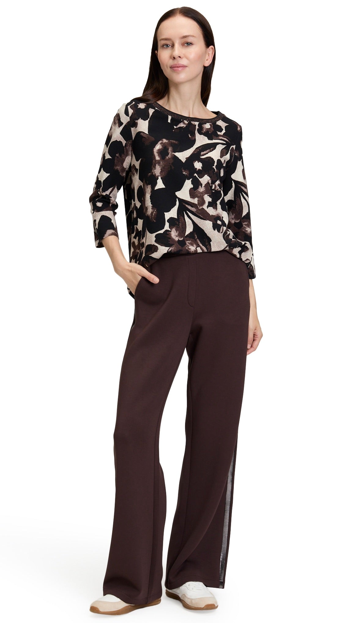 TEE-SHIRT COL ROND IMPRIME FLEURI CHOCOLAT  BETTY BARCLAY 2608/1484