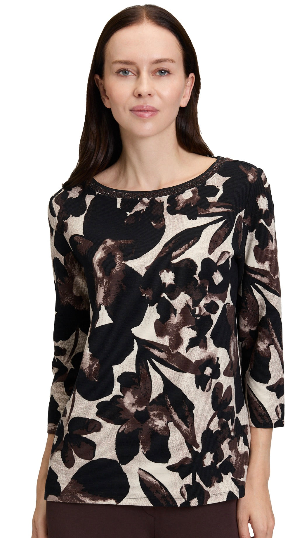 TEE-SHIRT COL ROND IMPRIME FLEURI CHOCOLAT  BETTY BARCLAY 2608/1484