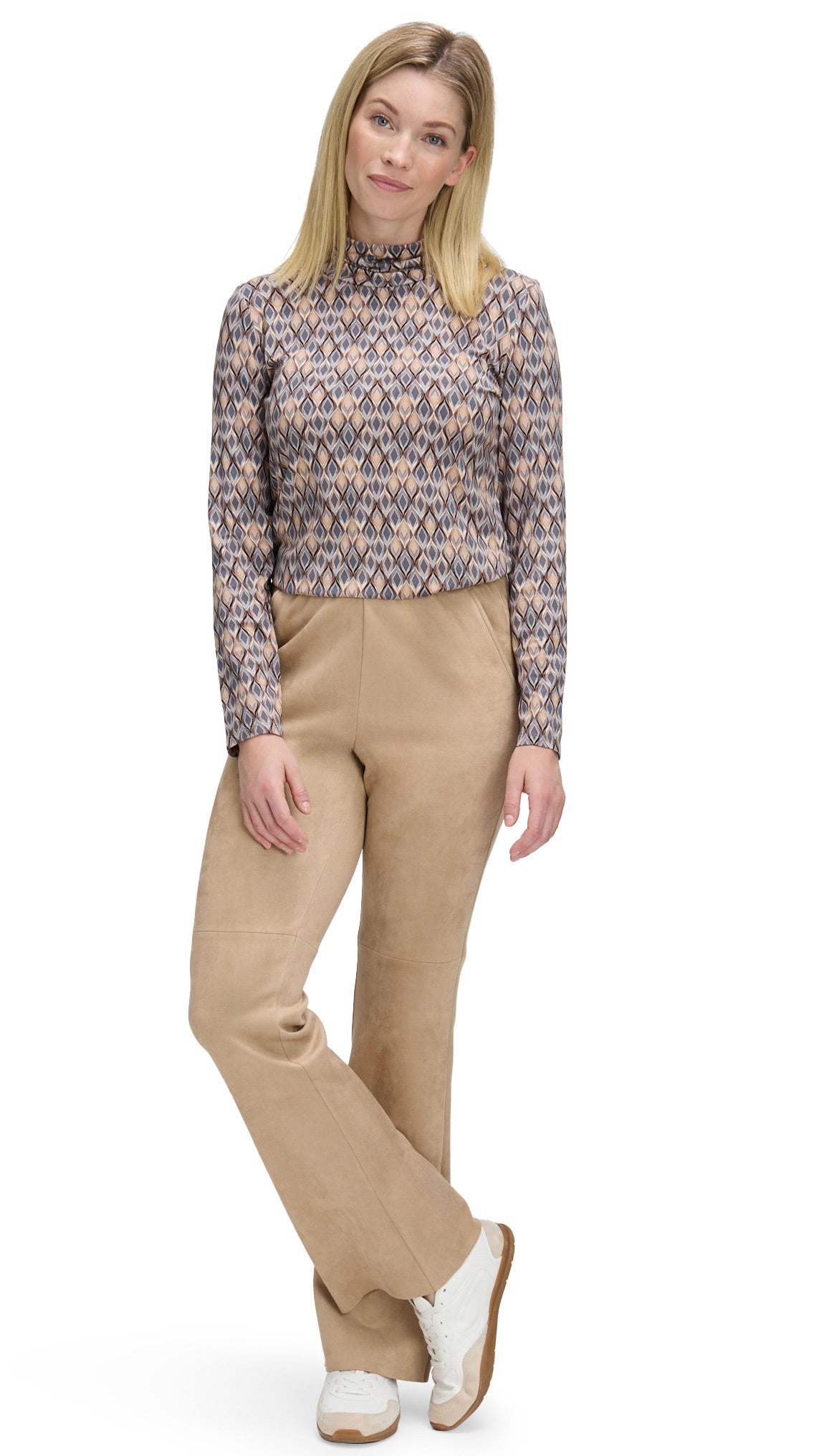 TEE-SHIRT SOUS PULL COL ROULE IMPRIME CAMEL GRIS FEMME BETTY BARCLAY 2613/1483