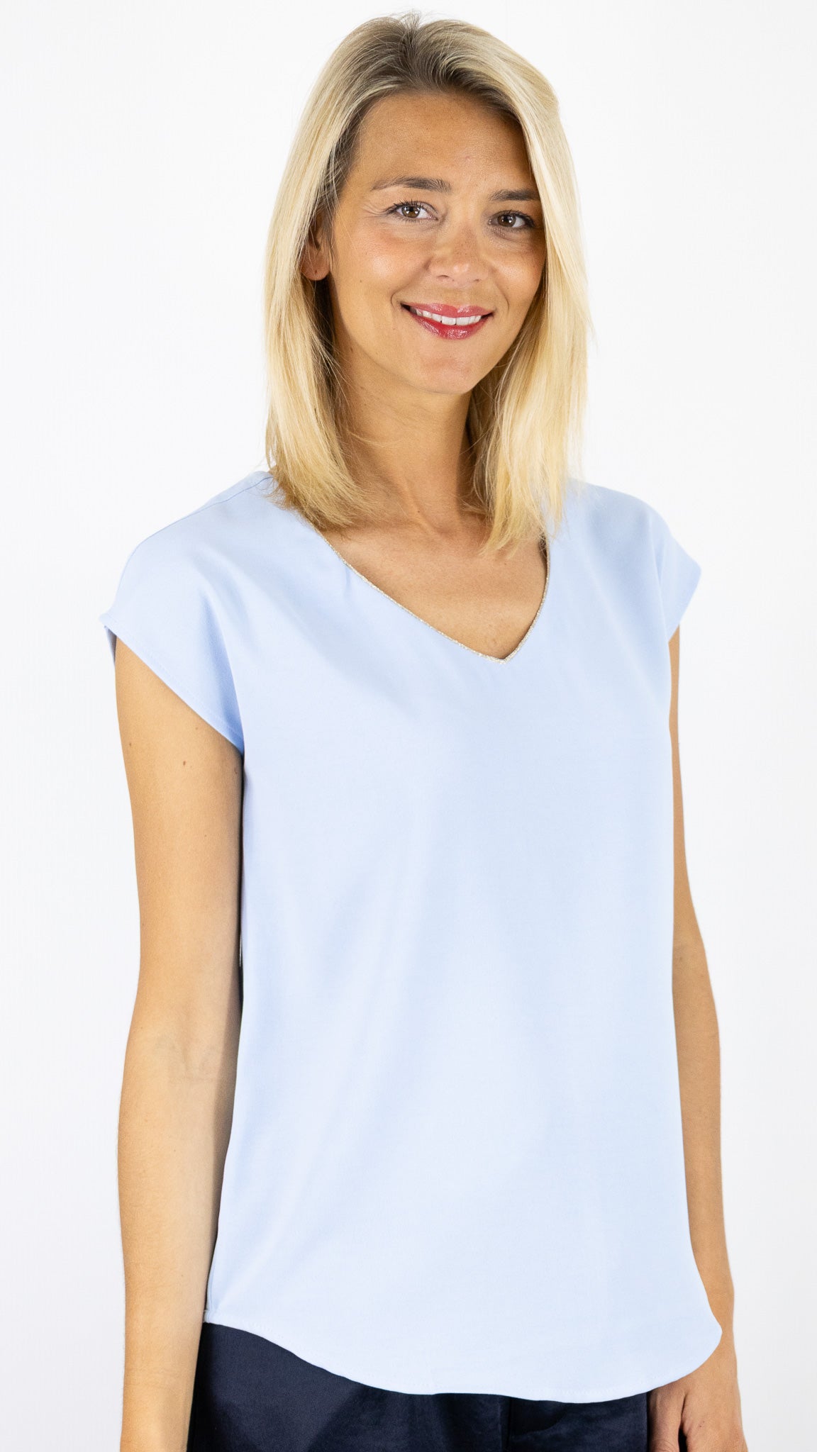 TOP V SATINE LAMÉ BY ONE 272N#COLOR_CIEL