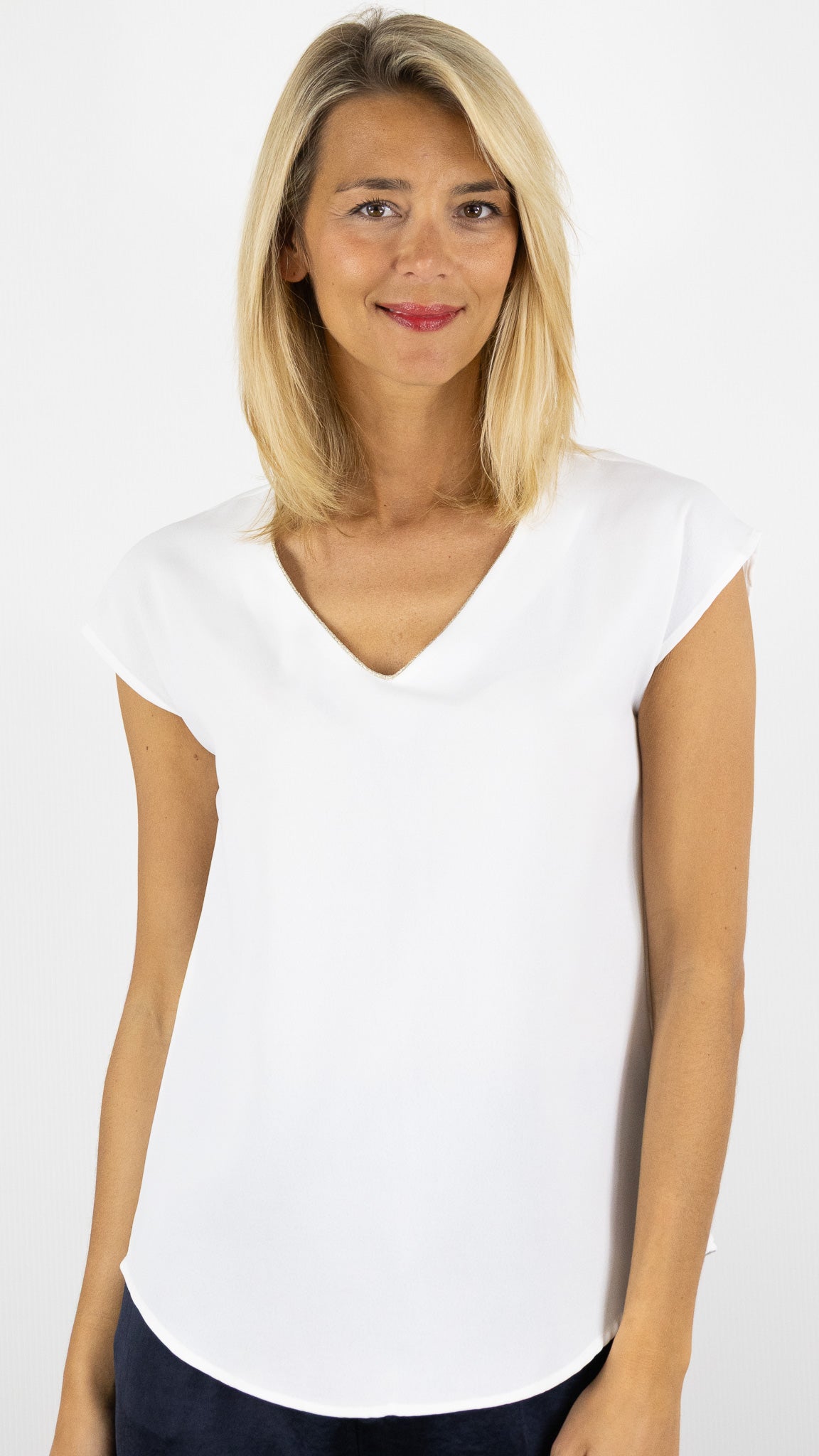 TOP V SATINE LAMÉ BY ONE 272N#COLOR_ECRU