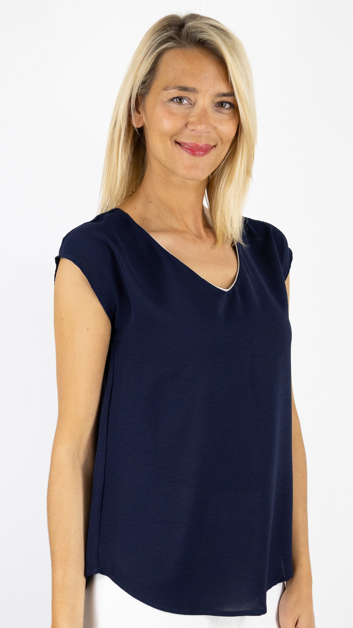 TOP V SATINE LAMÉ BY ONE 272N#COLOR_MARINE