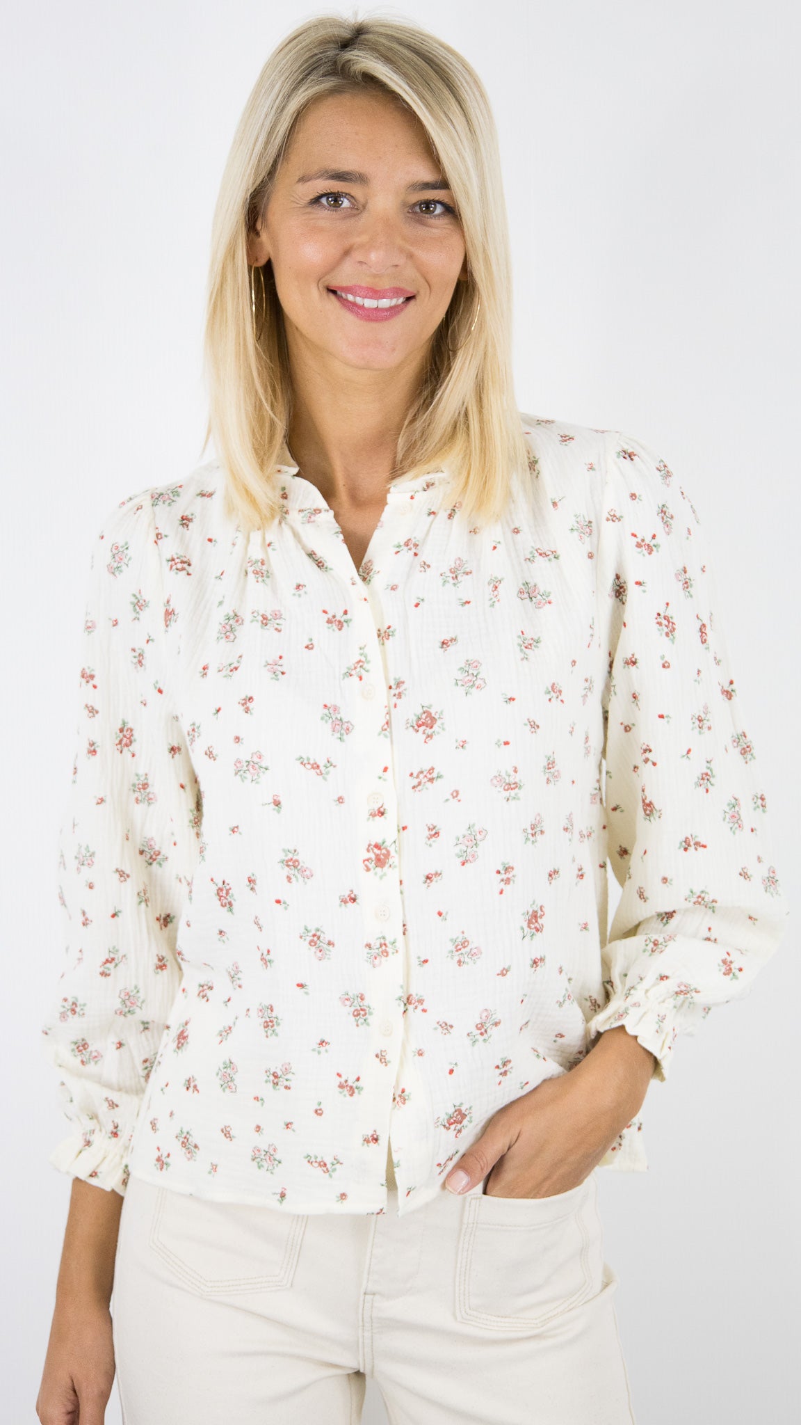 BLOUSE EN COTON IMPRIME CERISES FEMME YCOO 30189B