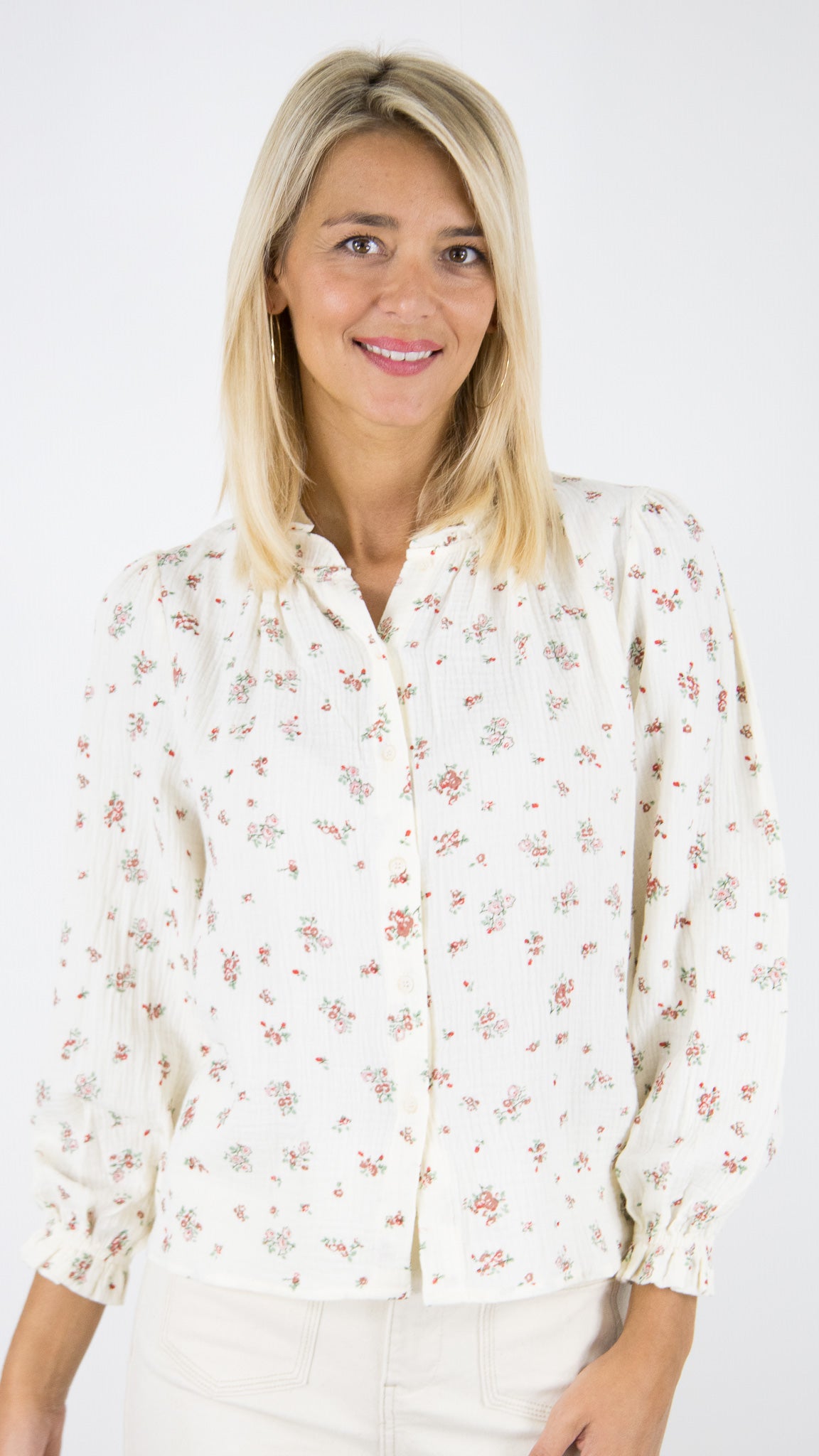 BLOUSE EN COTON IMPRIME CERISES FEMME YCOO 30189B