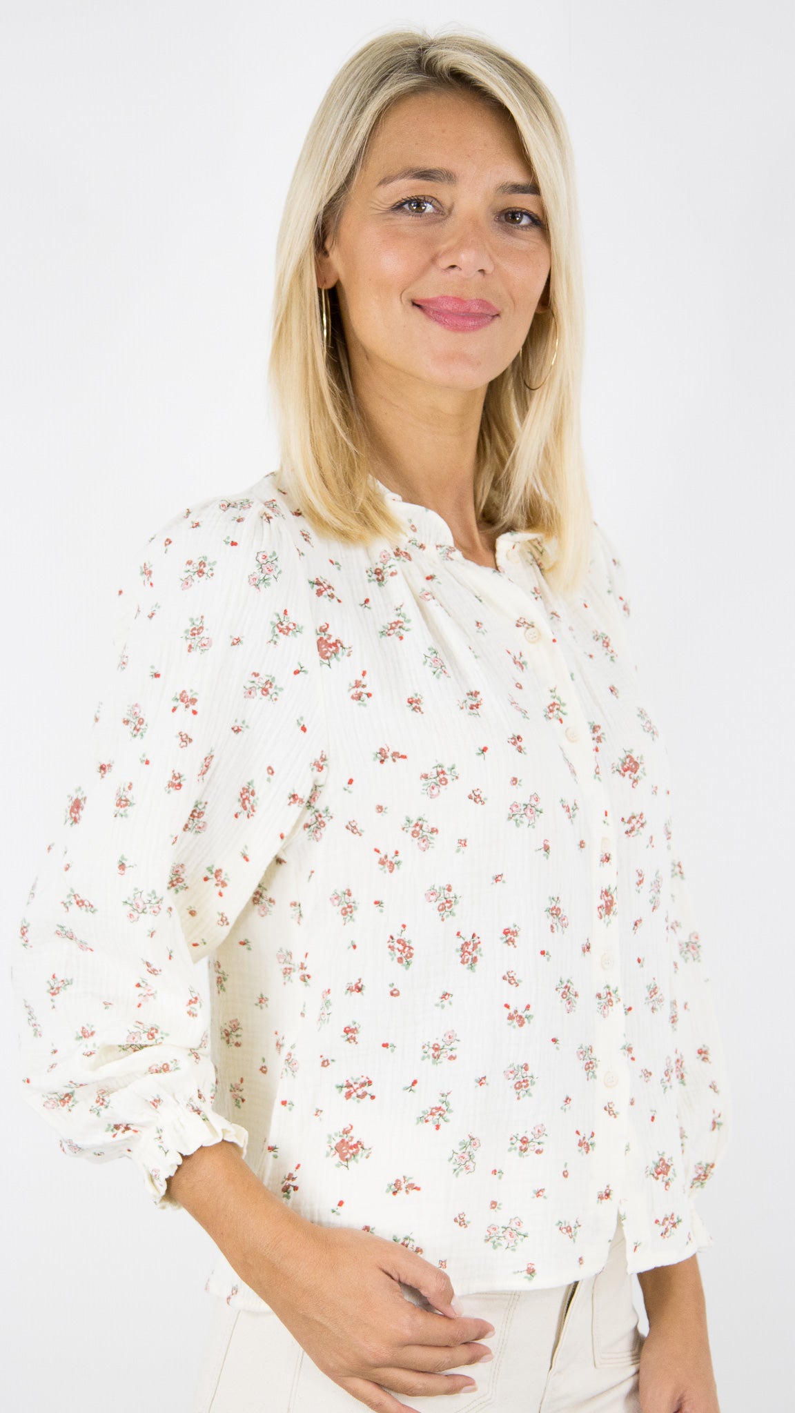 BLOUSE EN COTON IMPRIME CERISES FEMME YCOO 30189B