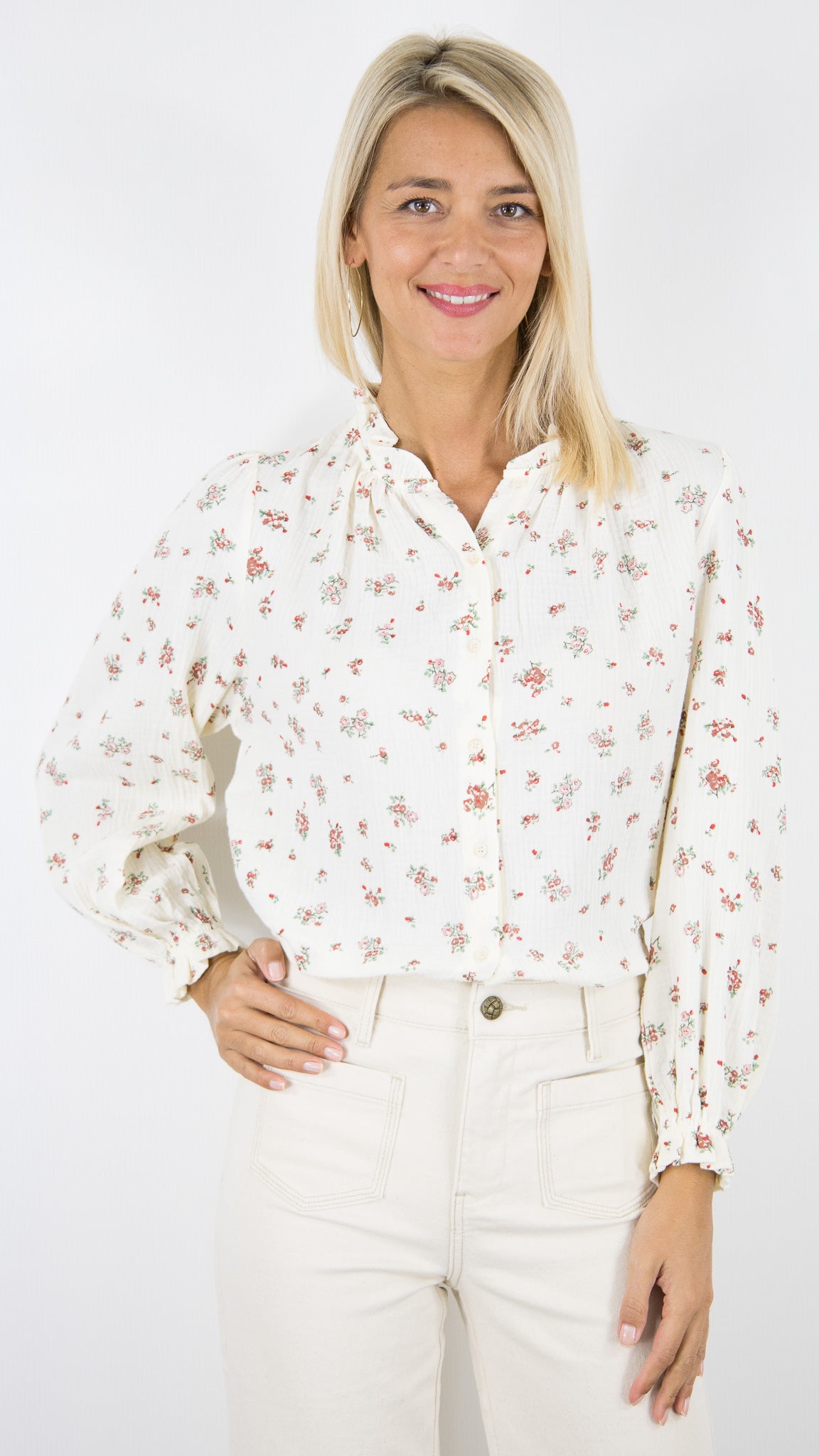 BLOUSE EN COTON IMPRIME CERISES FEMME YCOO 30189B