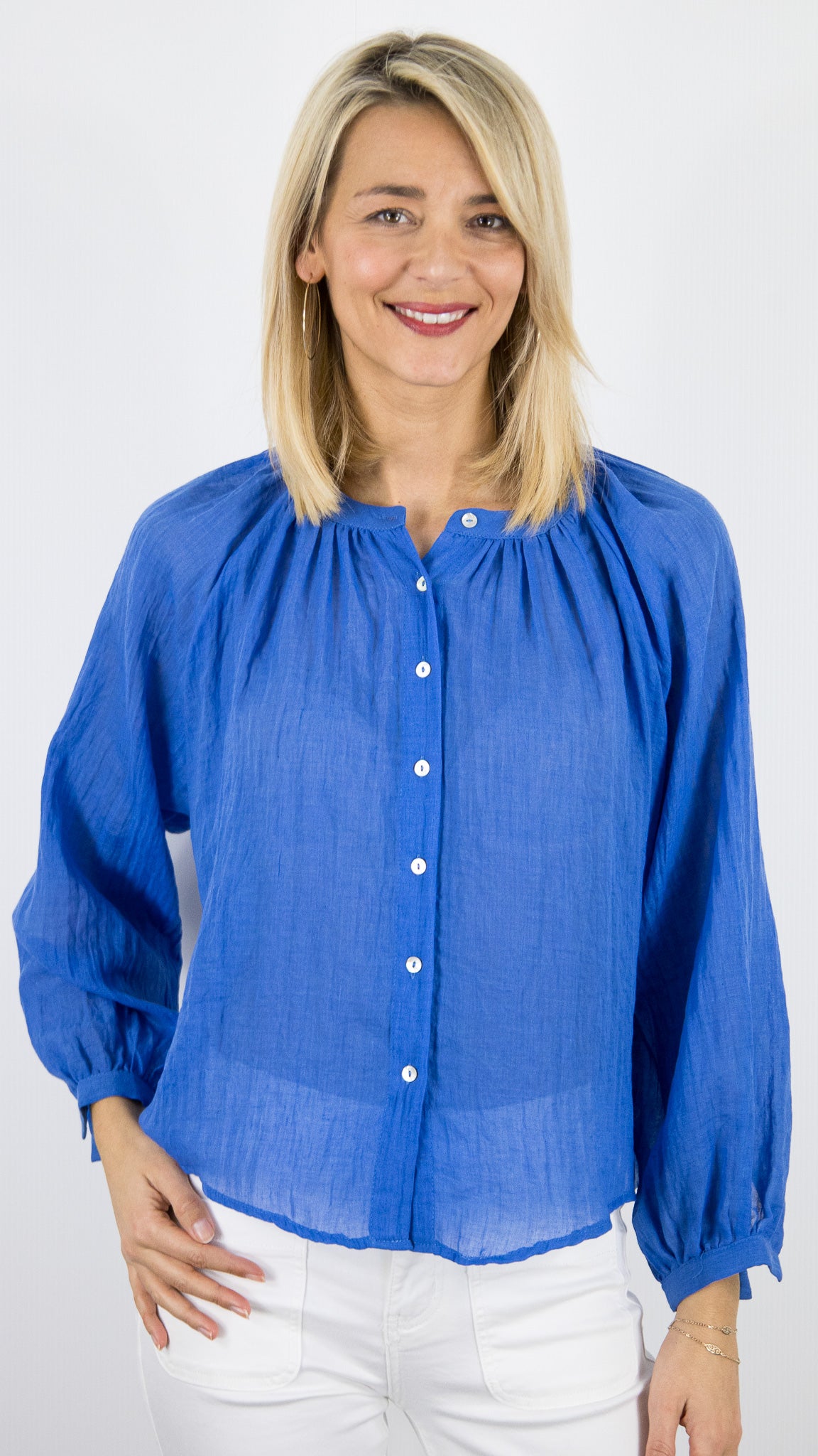 BLOUSE LEGERE EN COTON POUR FEMME YCOO 30394B#COLOR_BLEU