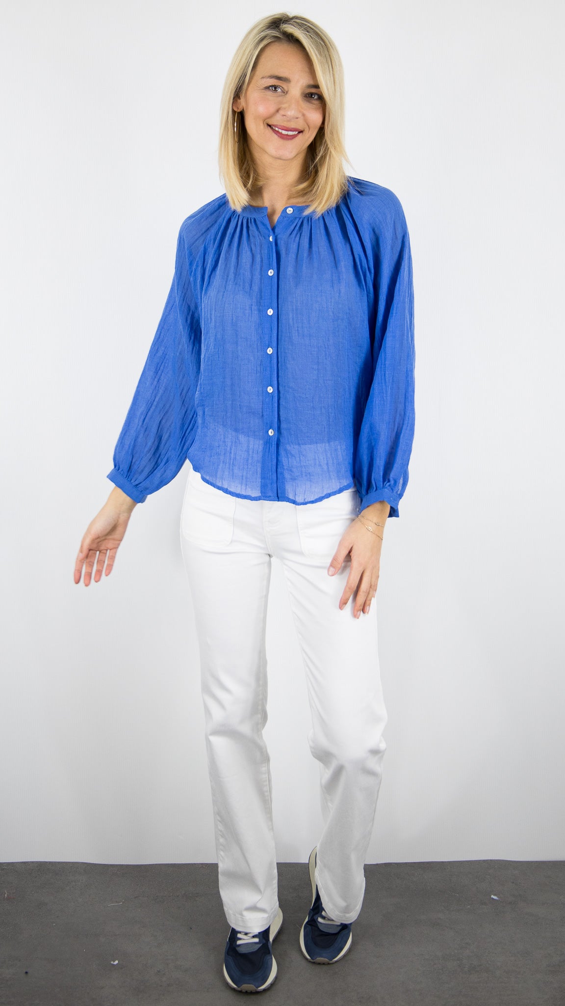 BLOUSE LEGERE EN COTON POUR FEMME YCOO 30394B#COLOR_BLEU