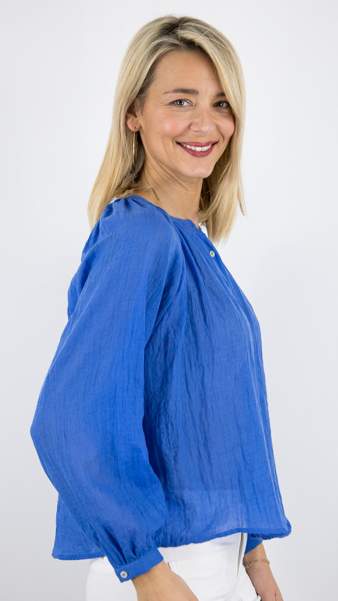 BLOUSE LEGERE EN COTON POUR FEMME YCOO 30394B#COLOR_BLEU