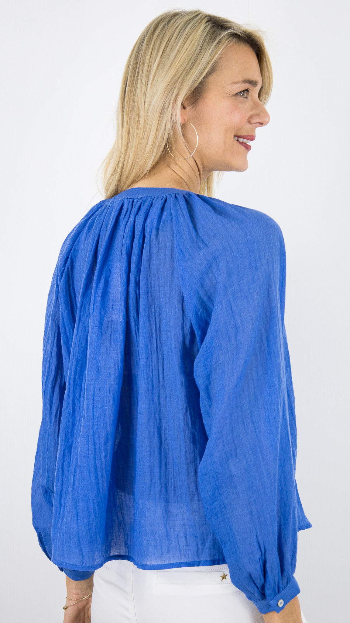 BLOUSE LEGERE EN COTON POUR FEMME YCOO 30394B#COLOR_BLEU