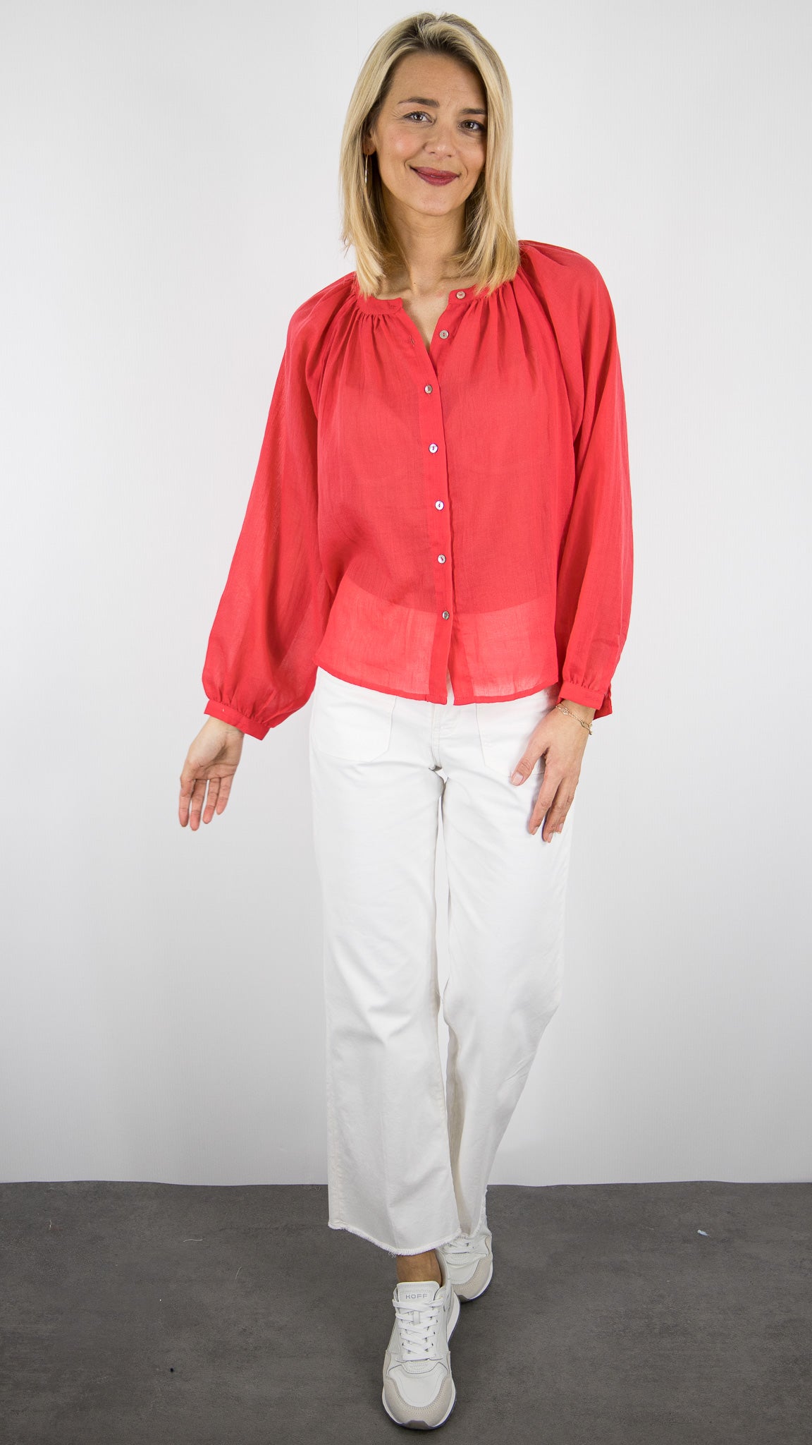 BLOUSE LEGERE EN COTON POUR FEMME YCOO 30394B#COLOR_CORAIL