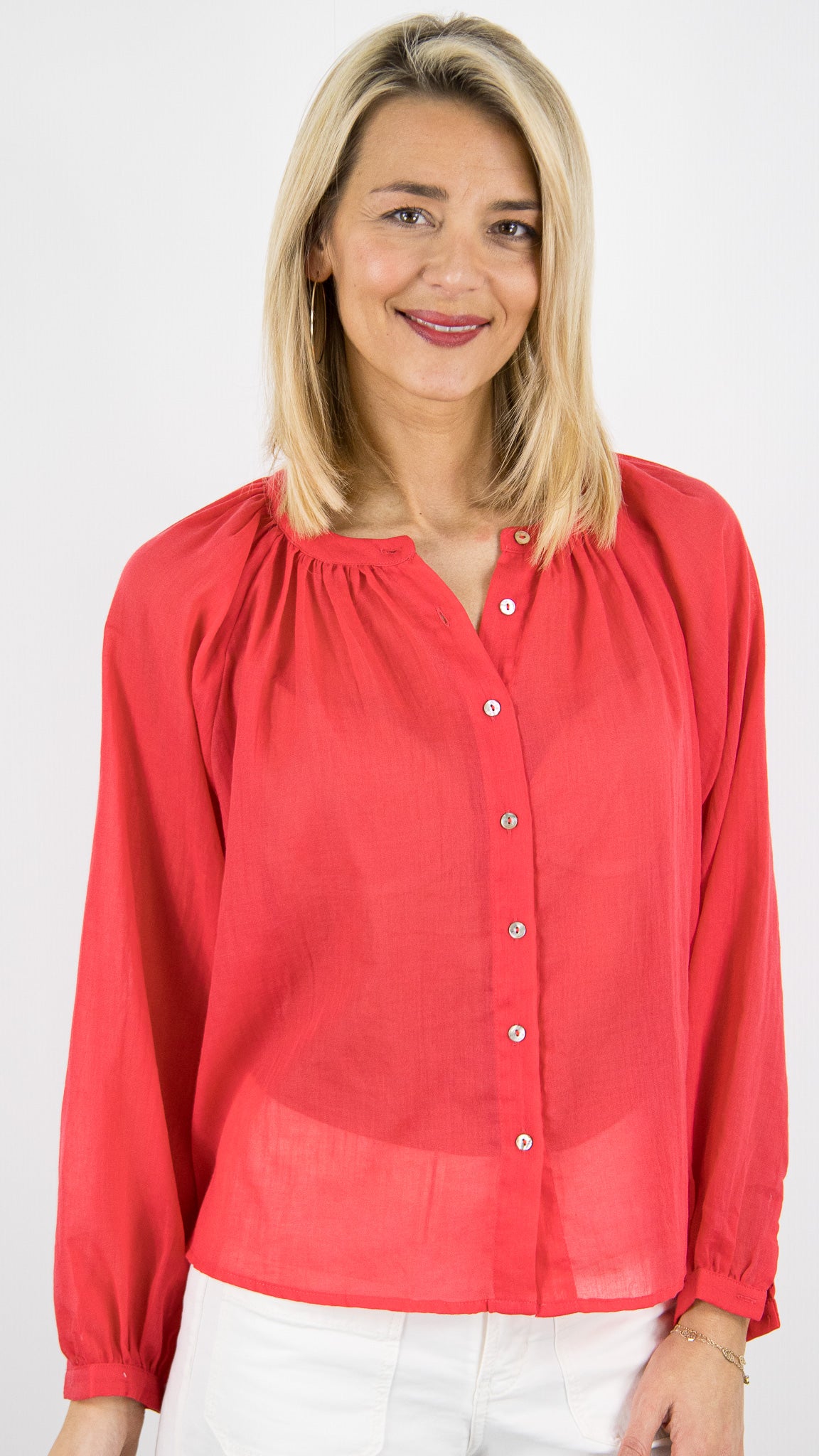BLOUSE LEGERE EN COTON POUR FEMME YCOO 30394B#COLOR_CORAIL