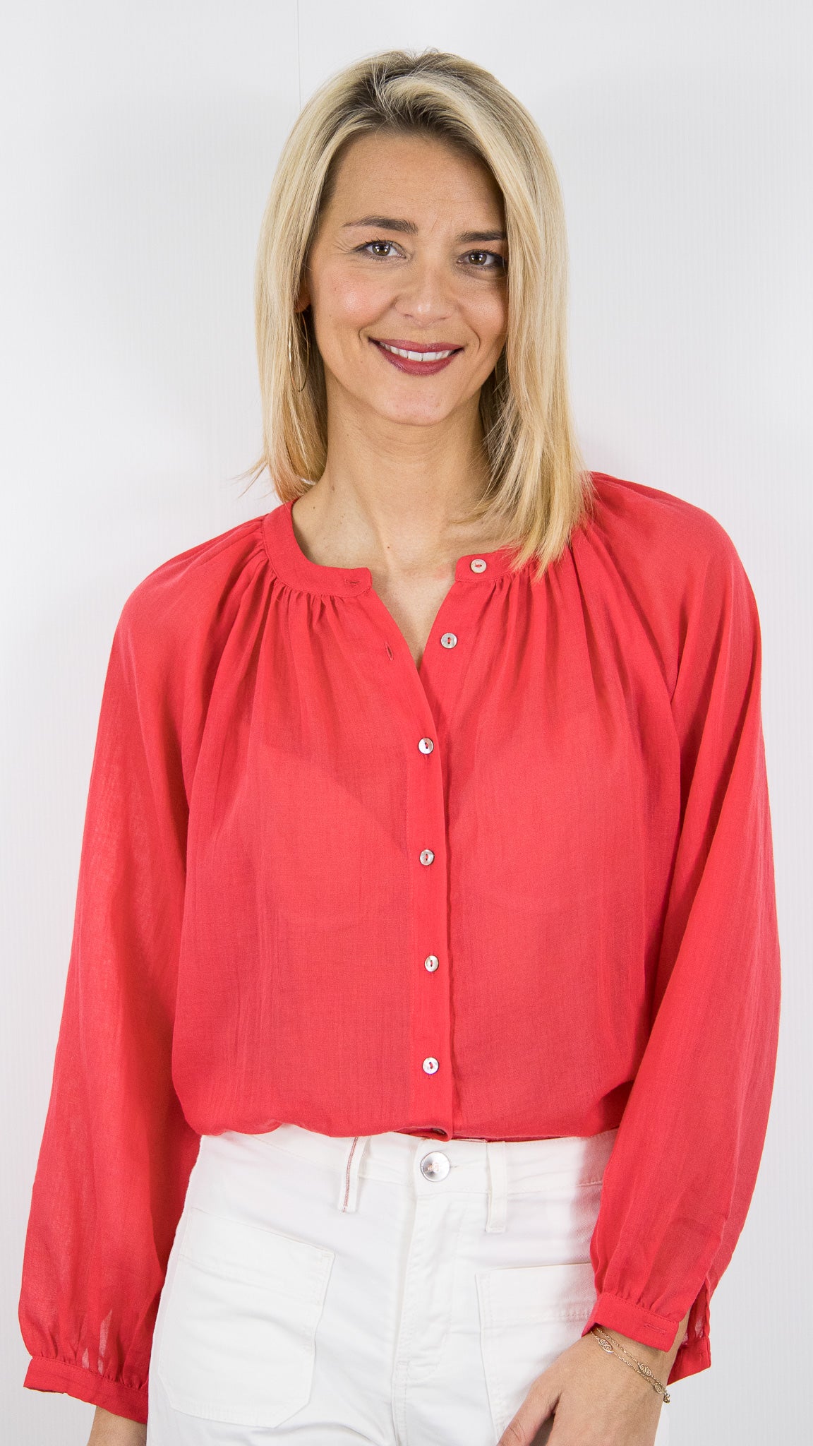 BLOUSE LEGERE EN COTON POUR FEMME YCOO 30394B#COLOR_CORAIL