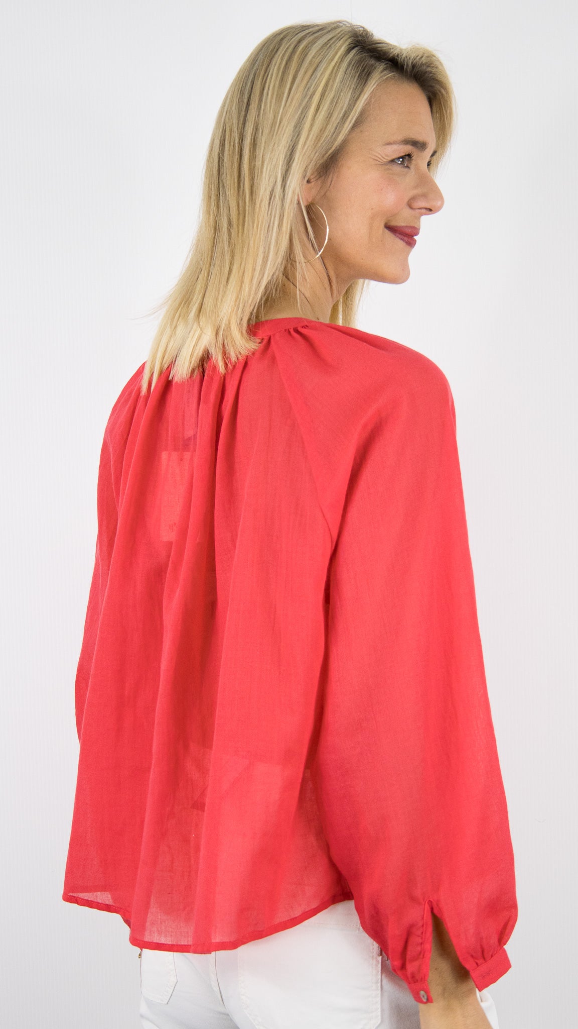 BLOUSE LEGERE EN COTON POUR FEMME YCOO 30394B#COLOR_CORAIL