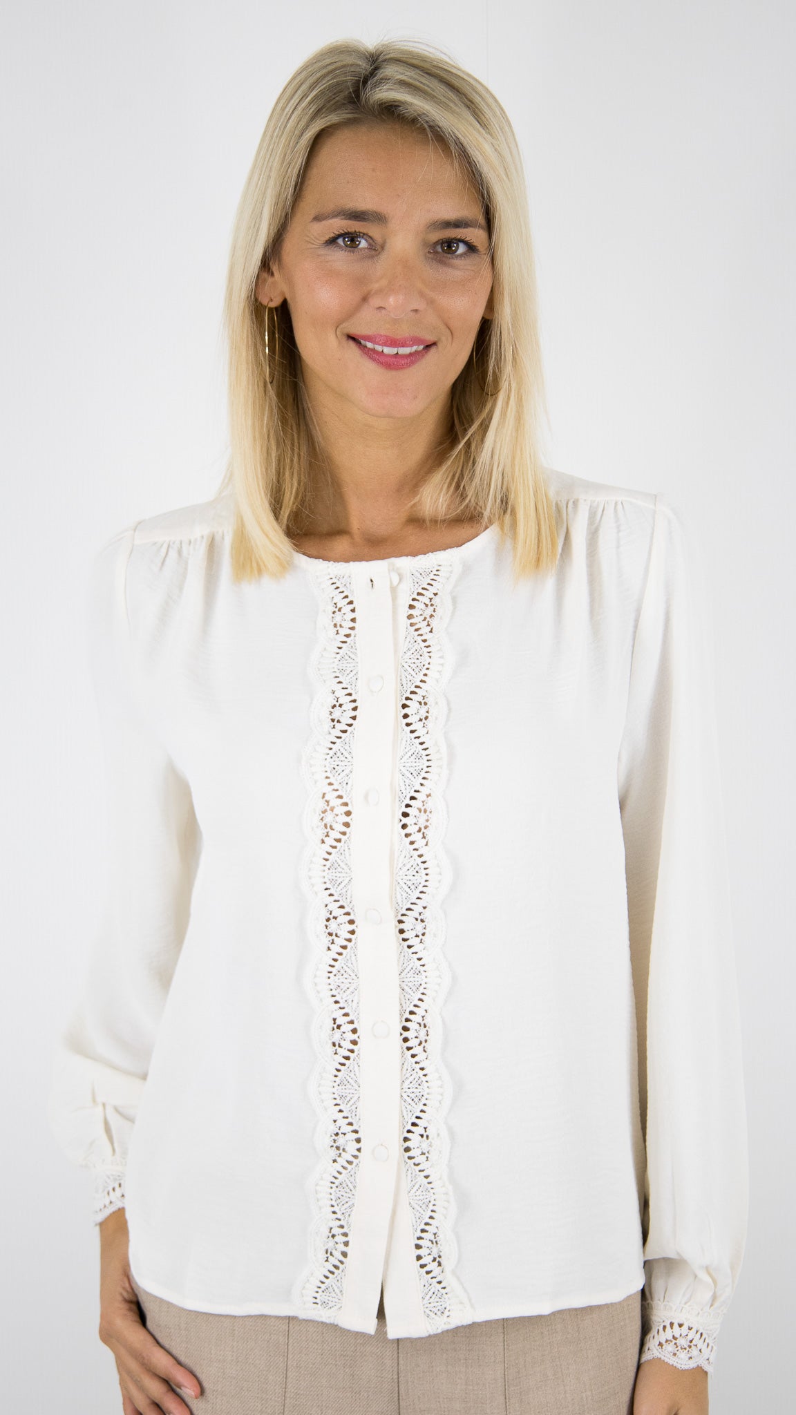 BLOUSE BRODEE AJOUREE ECRUE POUR FEMME YCOO 30491B 