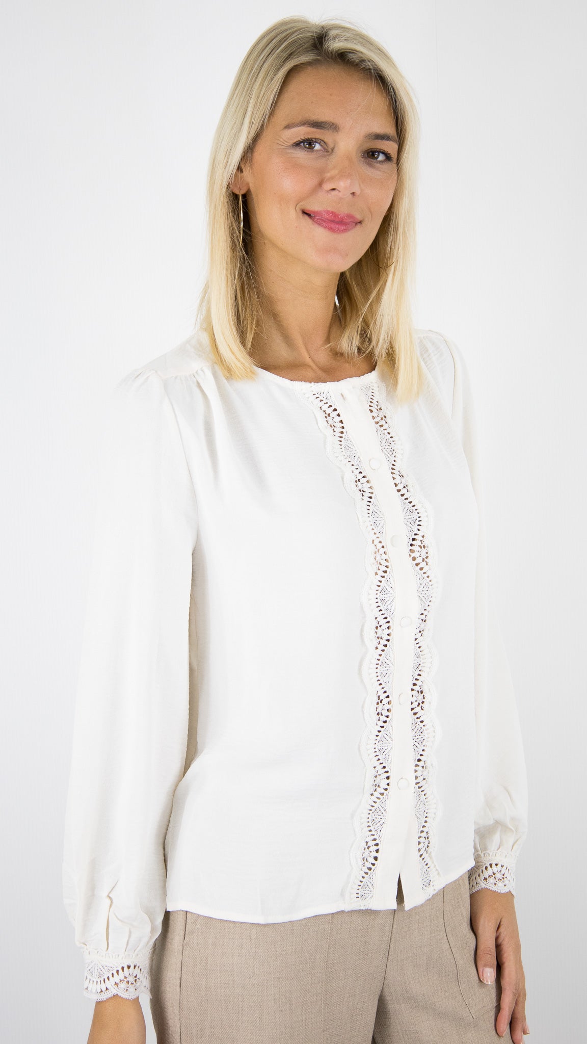 BLOUSE BRODEE AJOUREE ECRUE POUR FEMME YCOO 30491B 