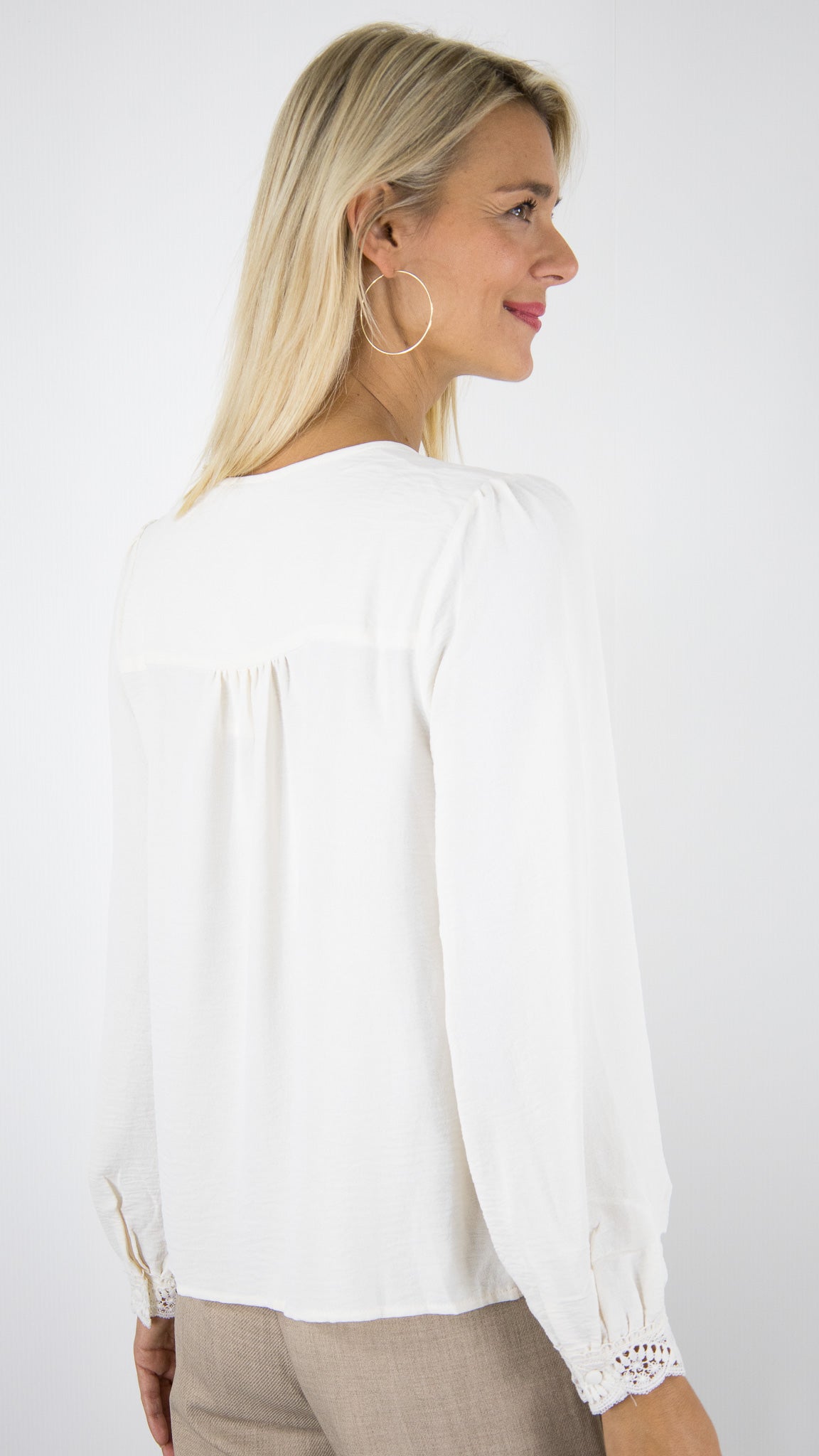 BLOUSE BRODEE AJOUREE ECRUE POUR FEMME YCOO 30491B 