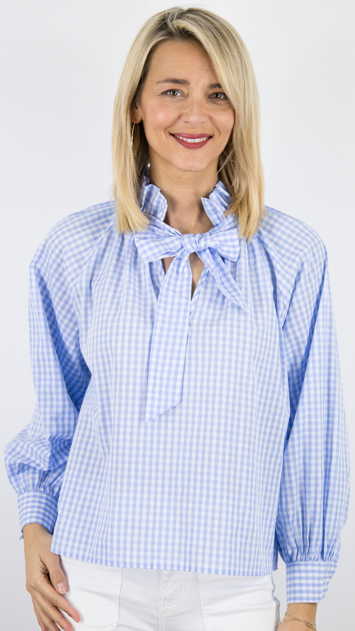 BLOUSE VICHY BLEU CIEL YCOO 30543B 