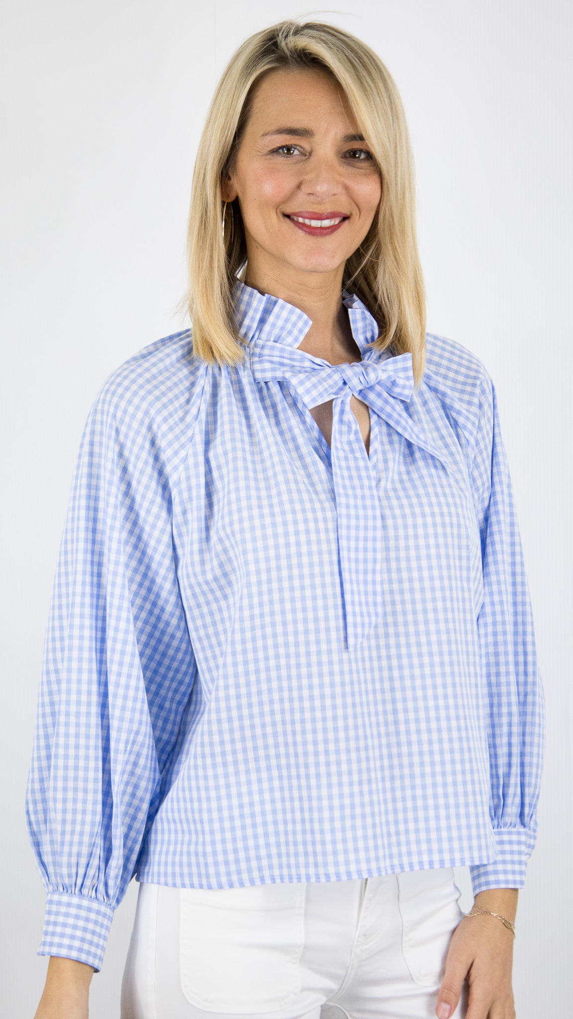 BLOUSE VICHY BLEU CIEL YCOO 30543B 