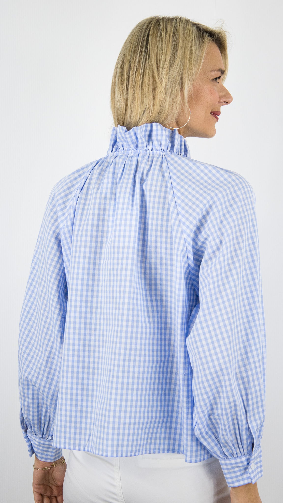 BLOUSE VICHY BLEU CIEL YCOO 30543B 