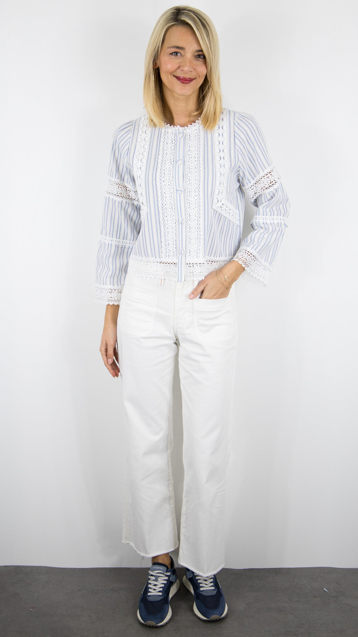 BLOUSE  COURTE RAYEE ET BRODEE YCOO 30550B#COLOR_BLEU