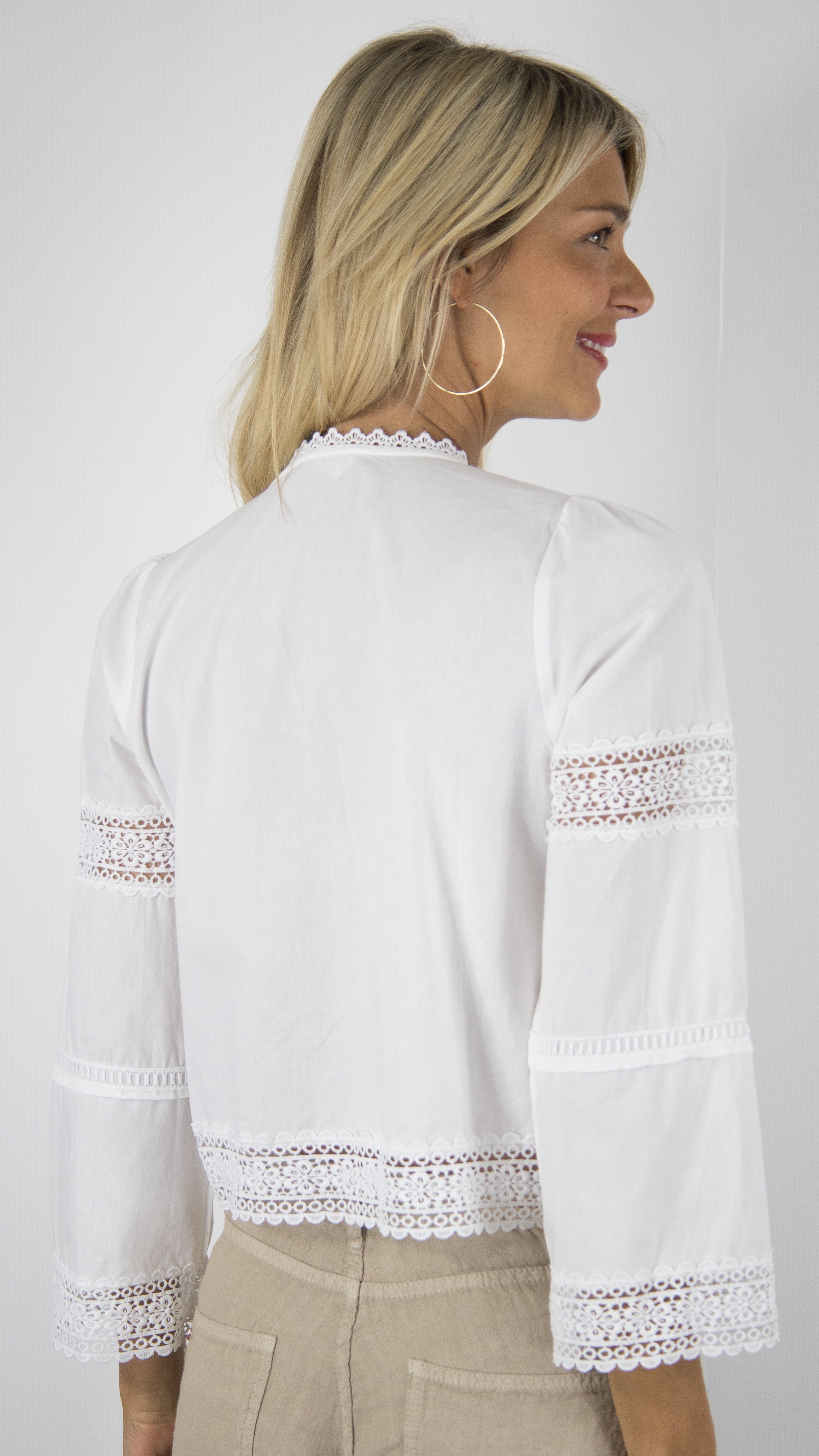 BLOUSE  COURTE RAYEE ET BRODEE YCOO 30550B#COLOR_ECRU