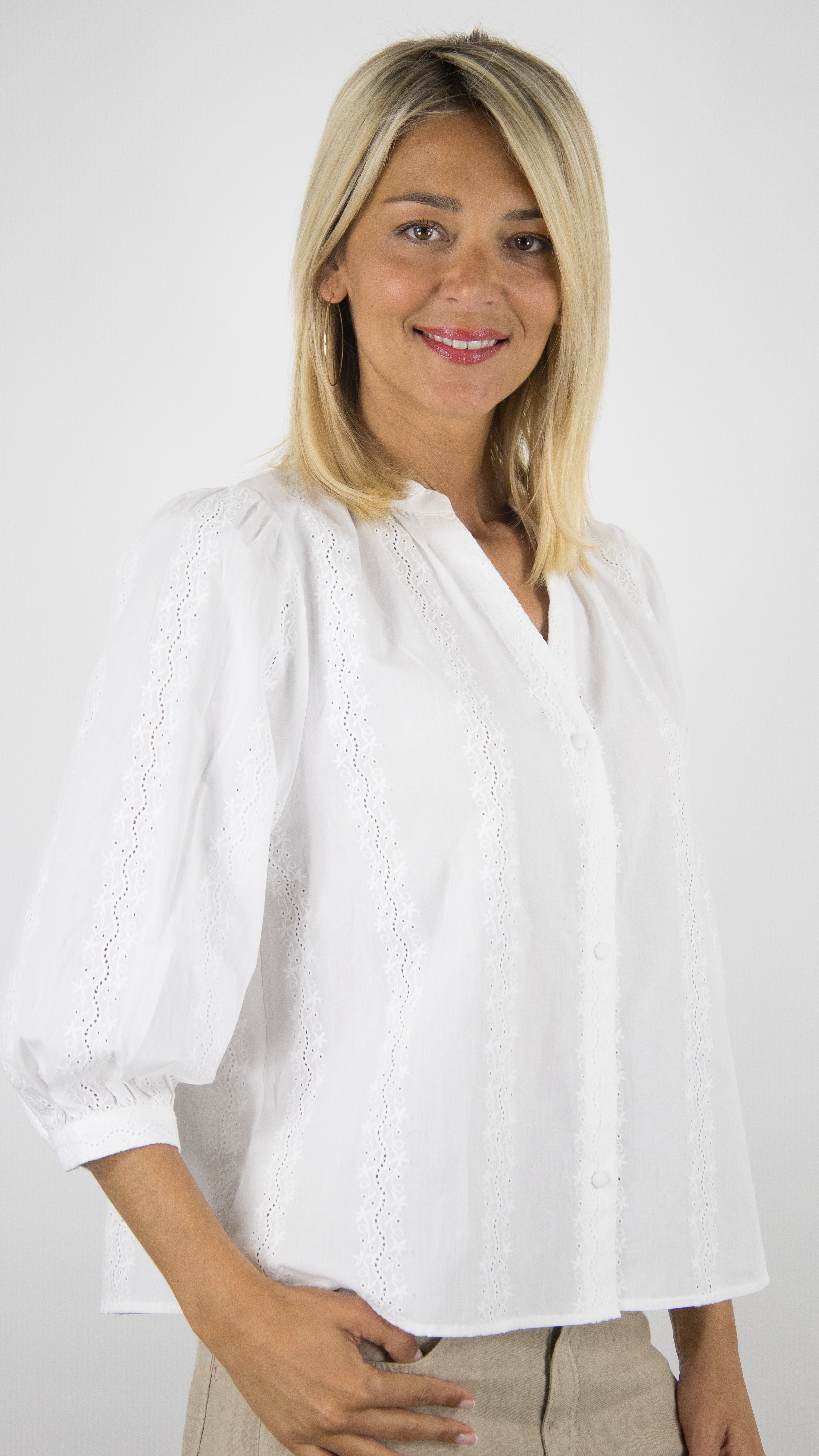 BLOUSE EN COTON MANCHES 3/4 POUR FEMME ECRUE YCOO 30570