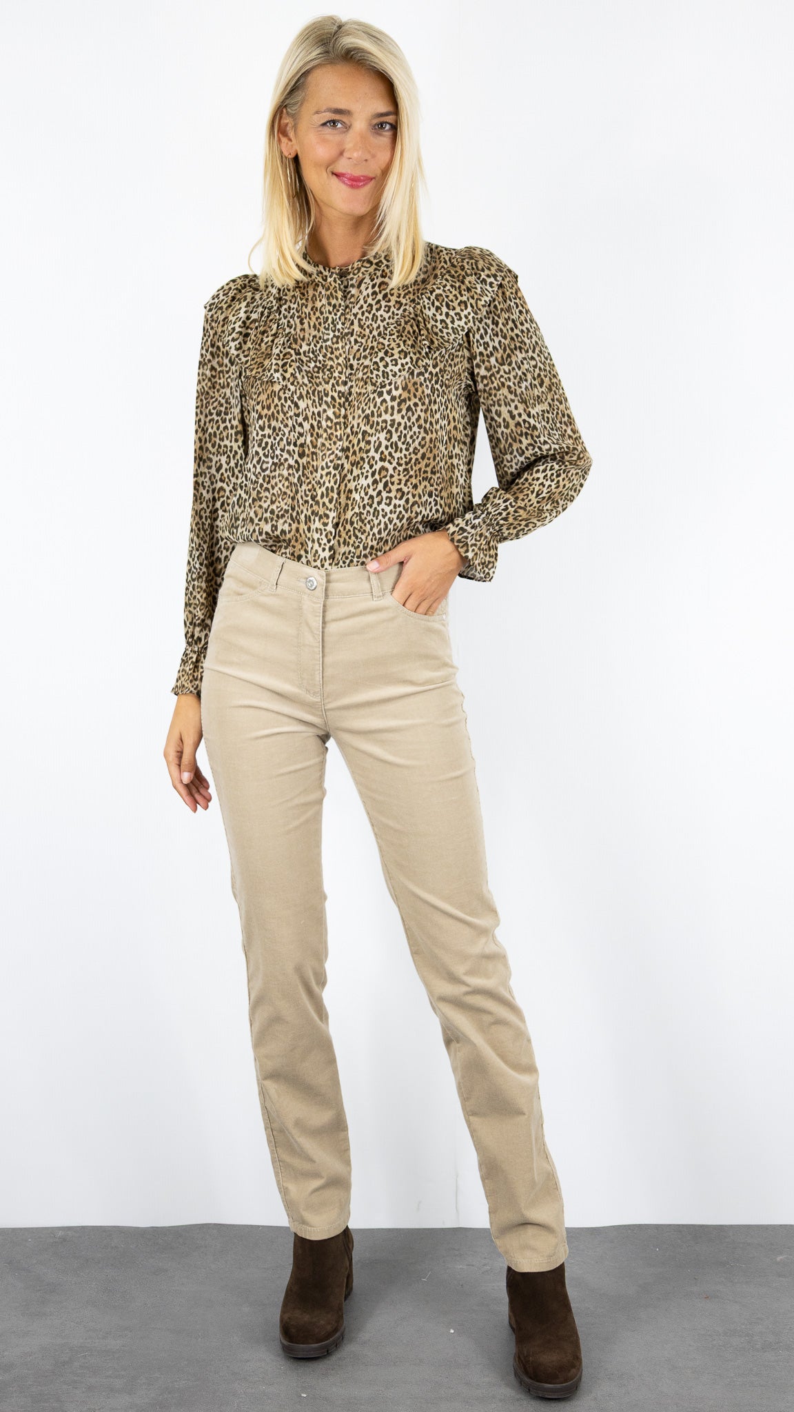 PANTALON DROIT EN VELOURS MILLERAIES POUR FEMME TONI BELOVE 31-01 1225-22#COLOR_073/BEIGE