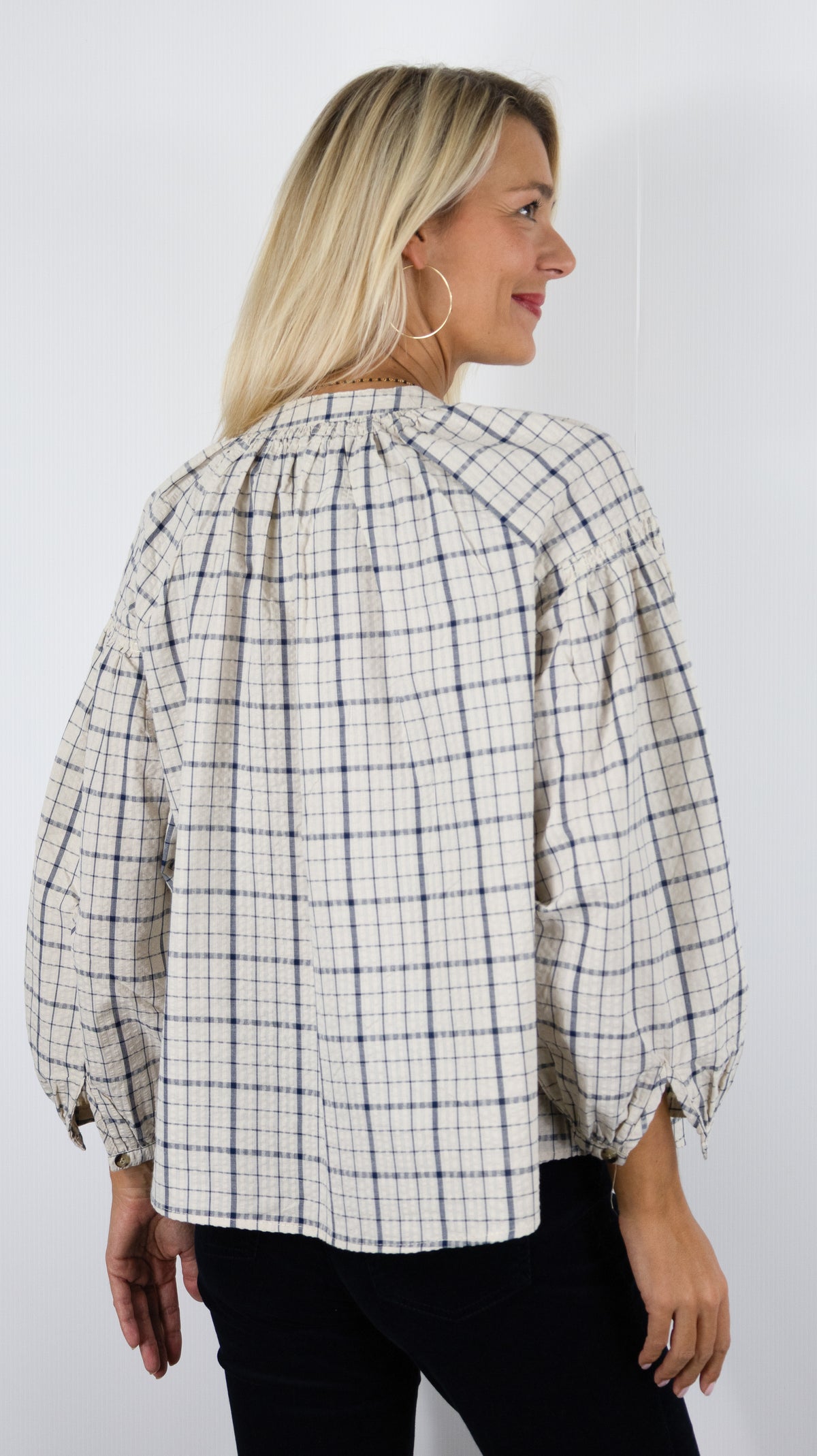 BLOUSE AMPLE A CARREAUX MARINE POUR FEMME LILI ET LALA 5183-2120