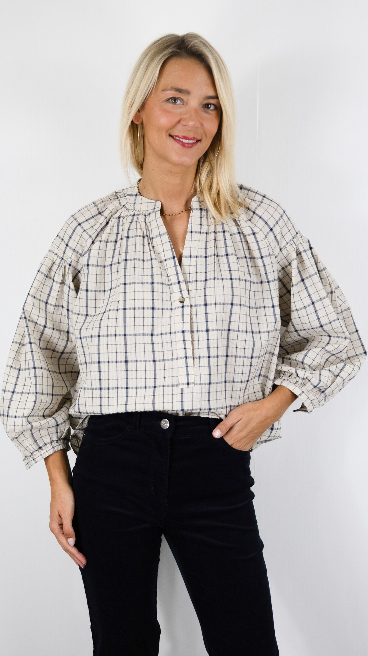 BLOUSE AMPLE A CARREAUX MARINE POUR FEMME LILI ET LALA 5183-2120
