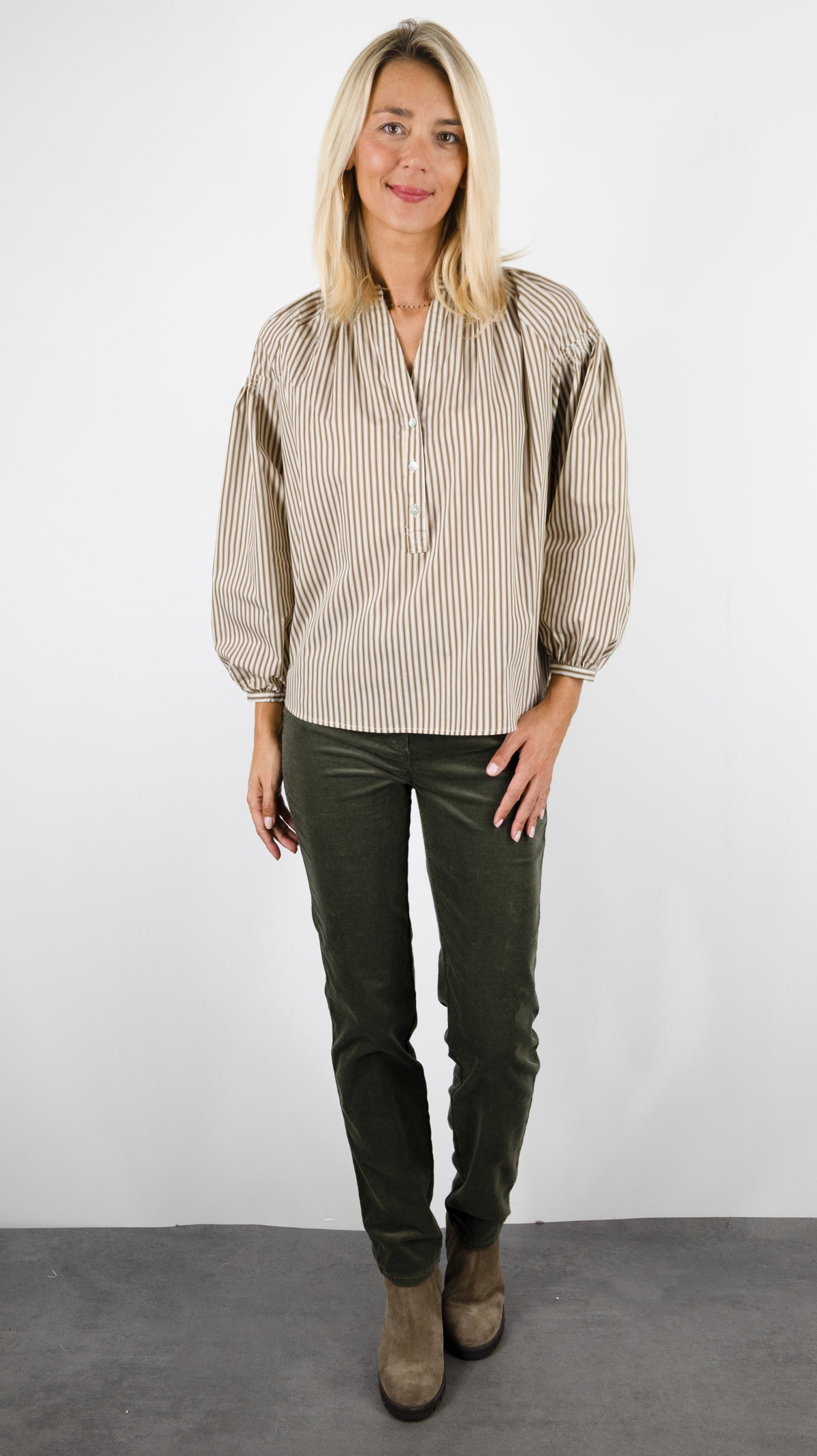 BLOUSE RAYEE AMPLE EN COTON MARRON  LILI ET LALA 5183-2113
