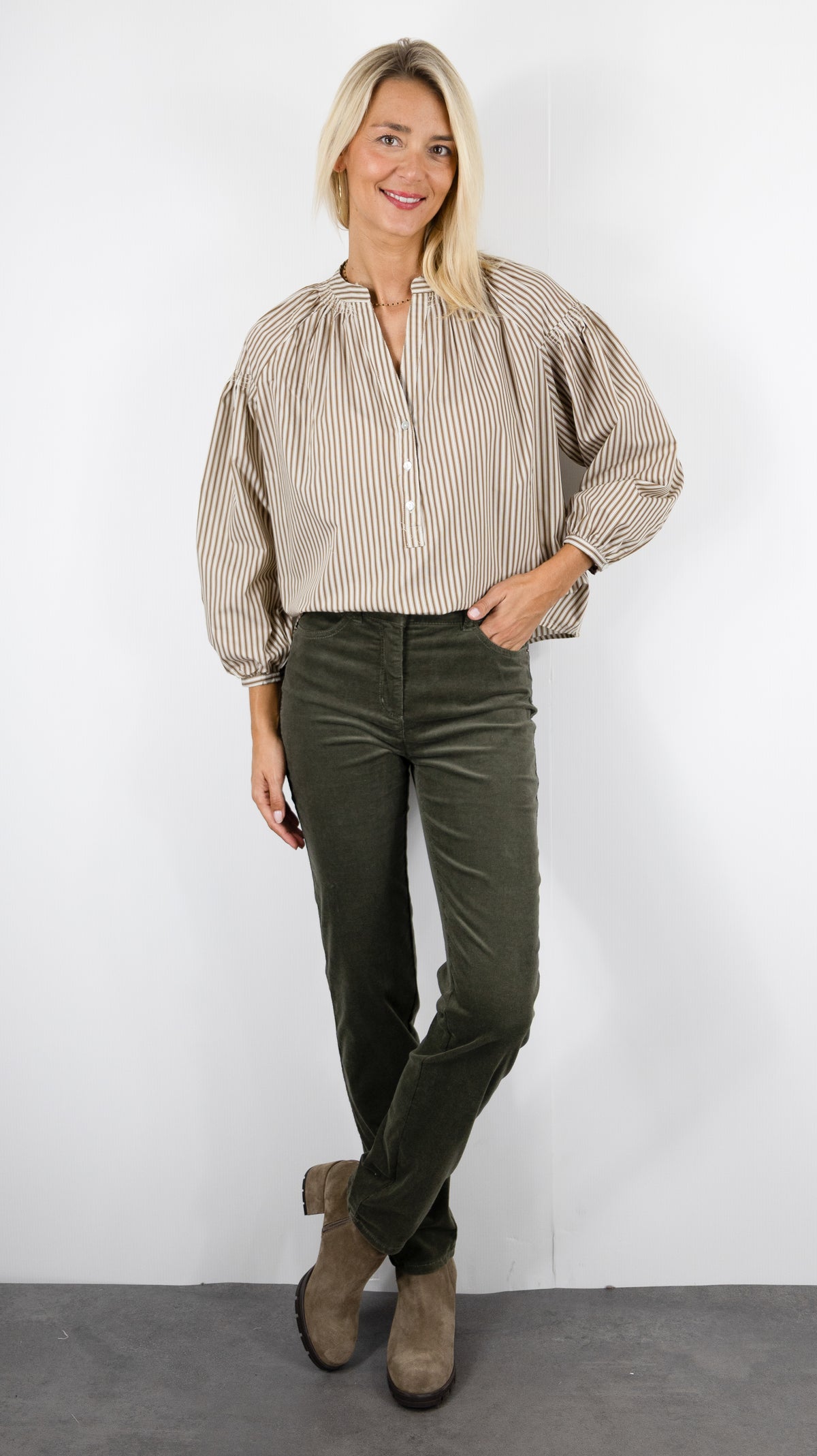 BLOUSE RAYEE AMPLE EN COTON MARRON  LILI ET LALA 5183-2113