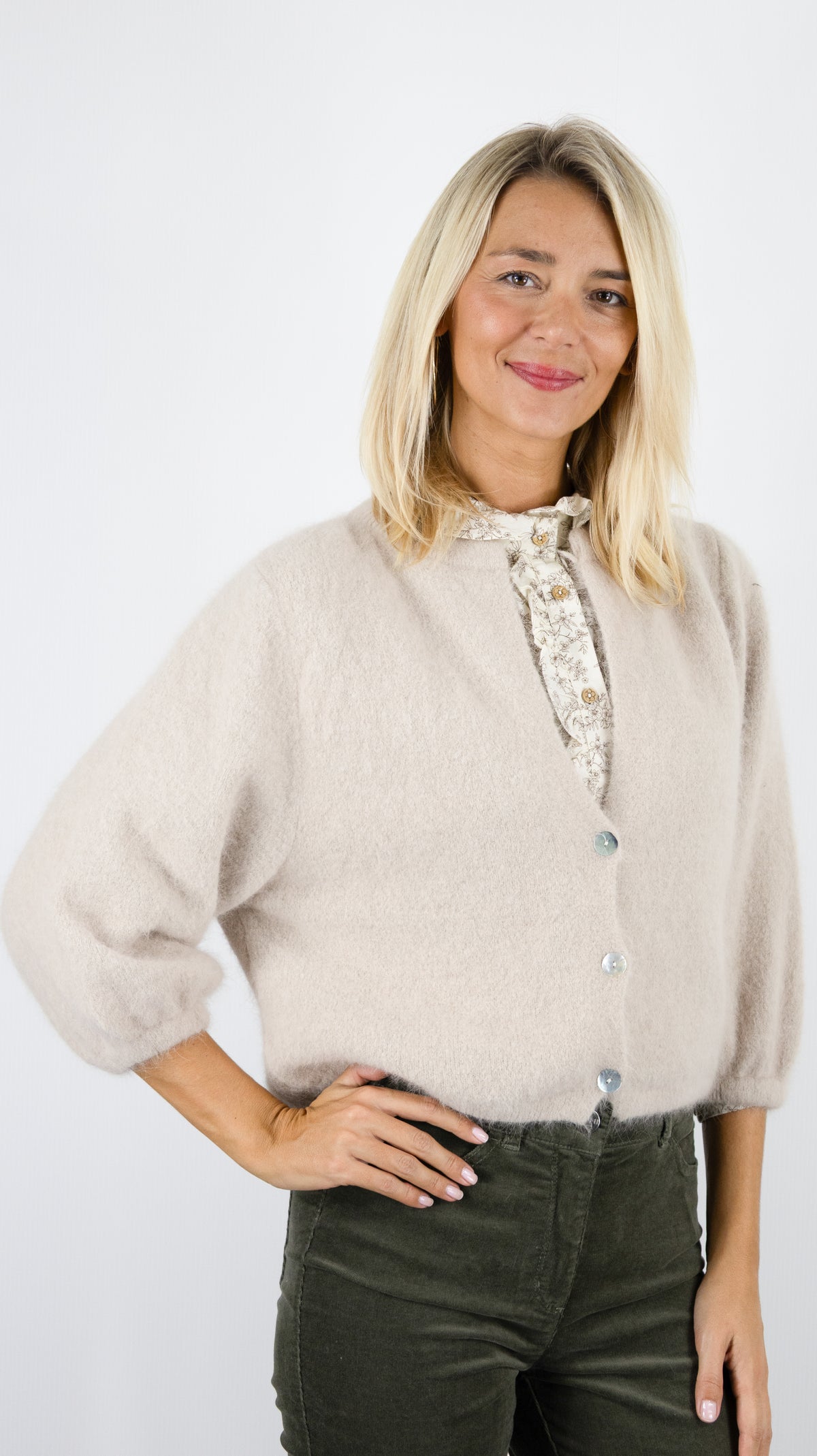 CARDIGAN COURT POUR FEMME NAIS AN25660-1#COLOR_BEIGE