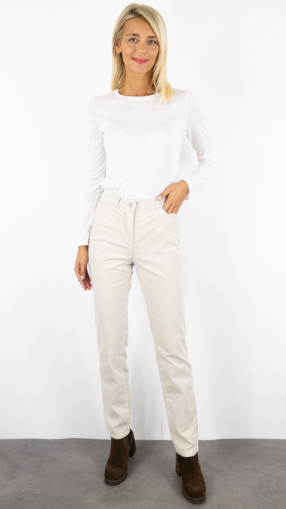 PANTALON DROIT EN VELOURS MILLERAIES POUR FEMME TONI BELOVE 31-01 1225-22#COLOR_083/ANTRACITE STONE