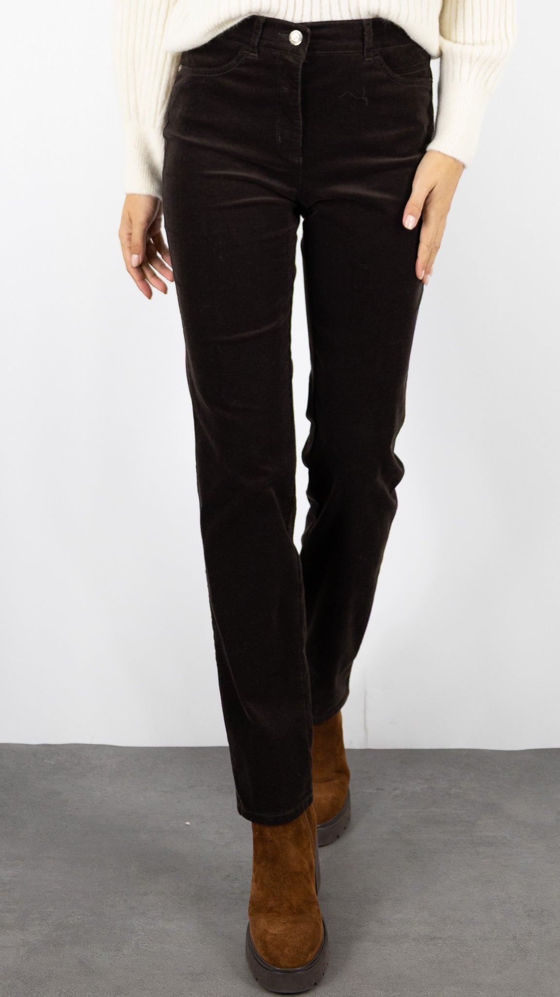 PANTALON DROIT EN VELOURS MILLERAIES POUR FEMME TONI BELOVE 31-01 1225-22#COLOR_079/DARK BROWN