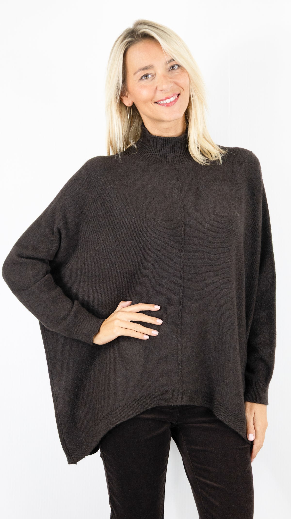 PULL AMPLE COL MONTANT POUR FEMME ALEXANDRE LAURENT C8785#COLOR_MORO/CHOCO