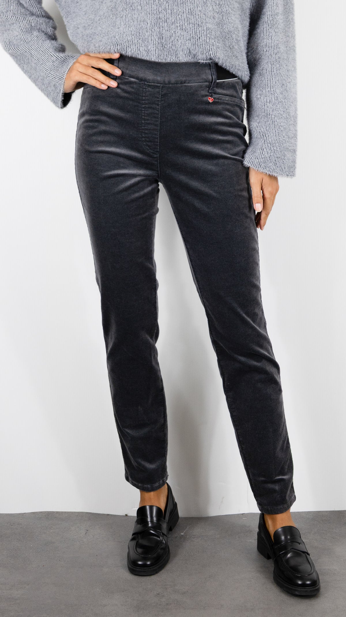 JEANS SLIM EN VELOURS GRIS ANTHRACITE POUR FEMME TONI 31-14 2855-17 ALICE NEW