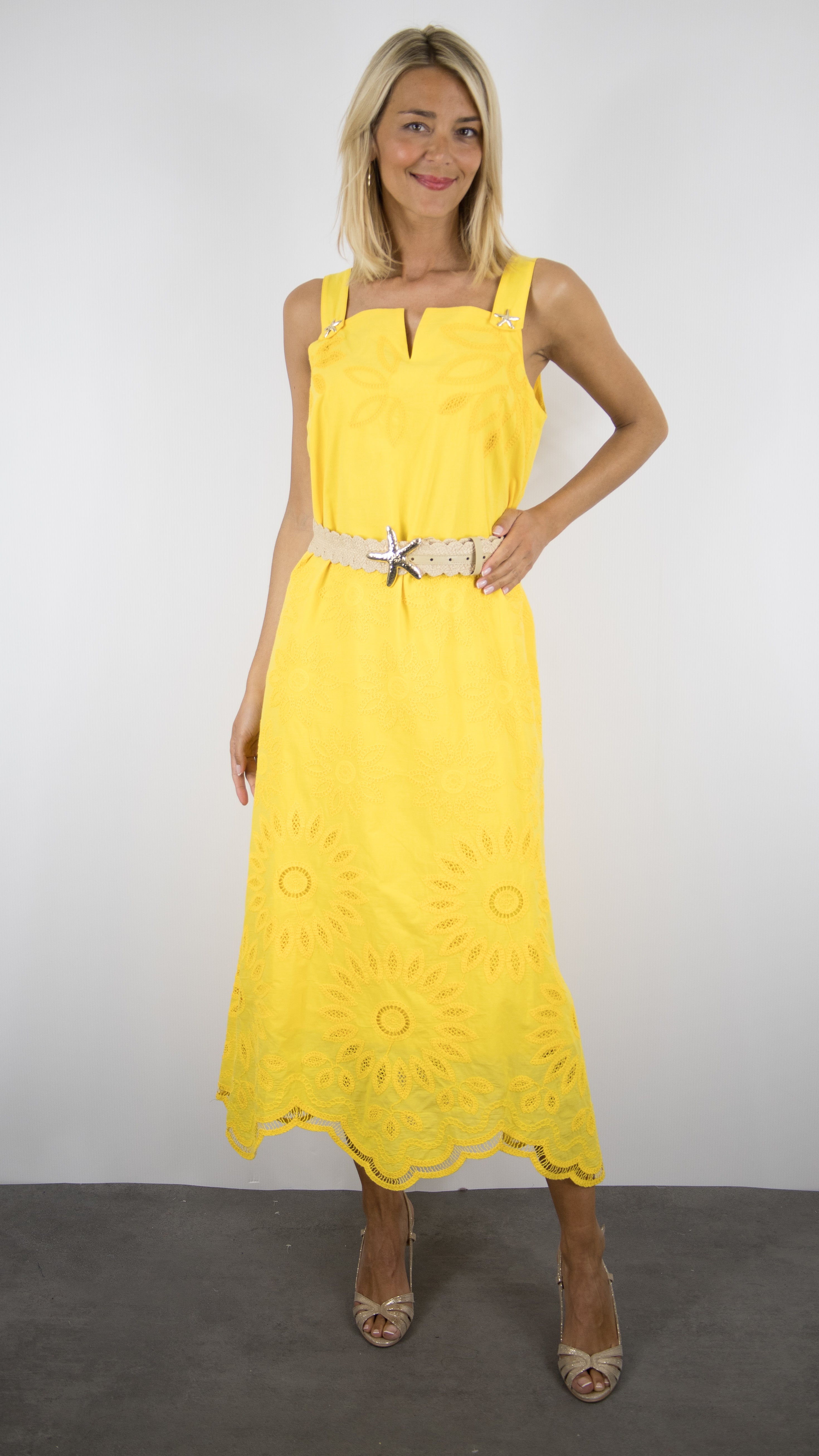 ROBE LONGUE A BRETELLES JAUNE CAROLINE BISS 3108