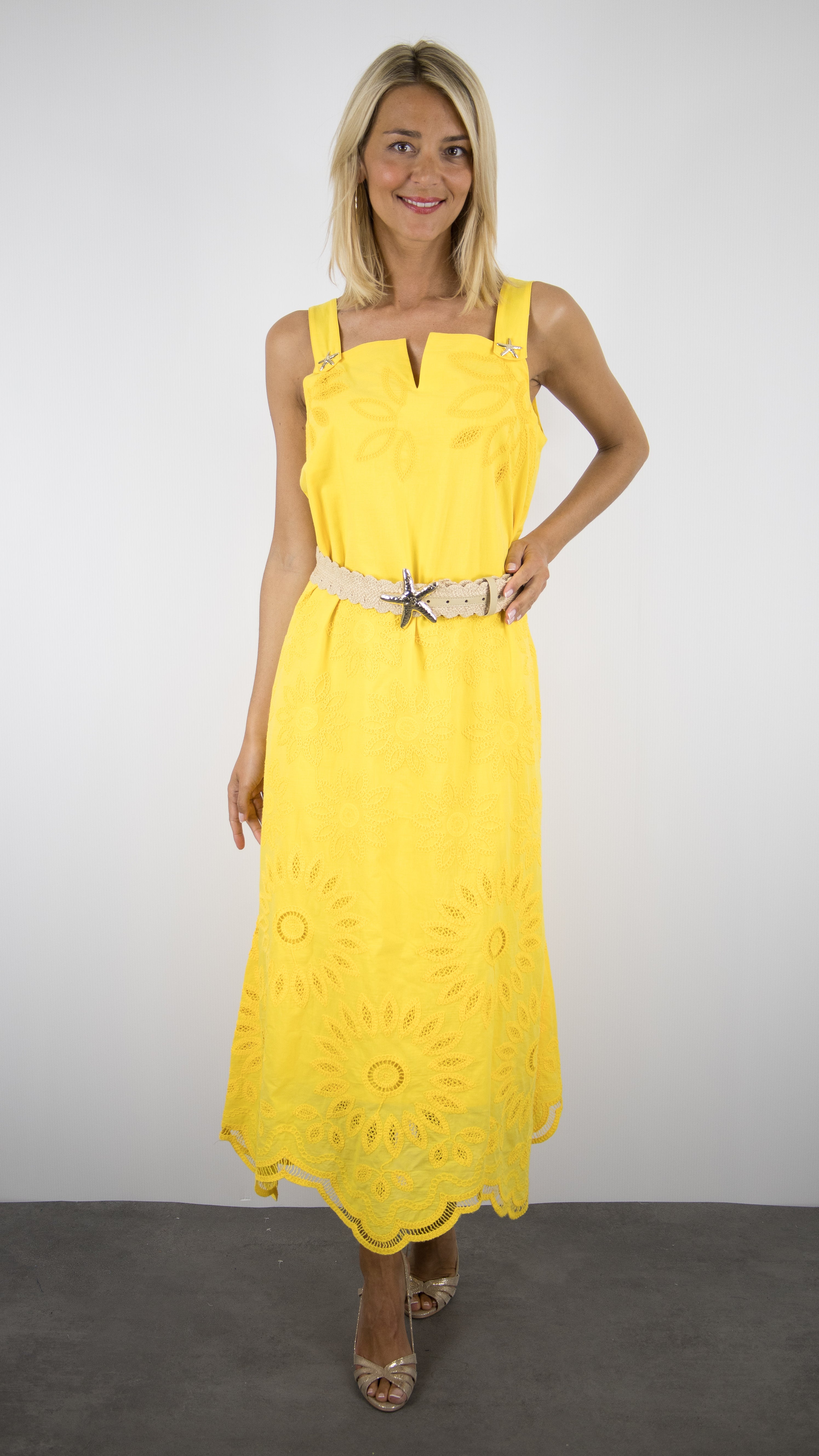 ROBE LONGUE A BRETELLES JAUNE CAROLINE BISS 3108