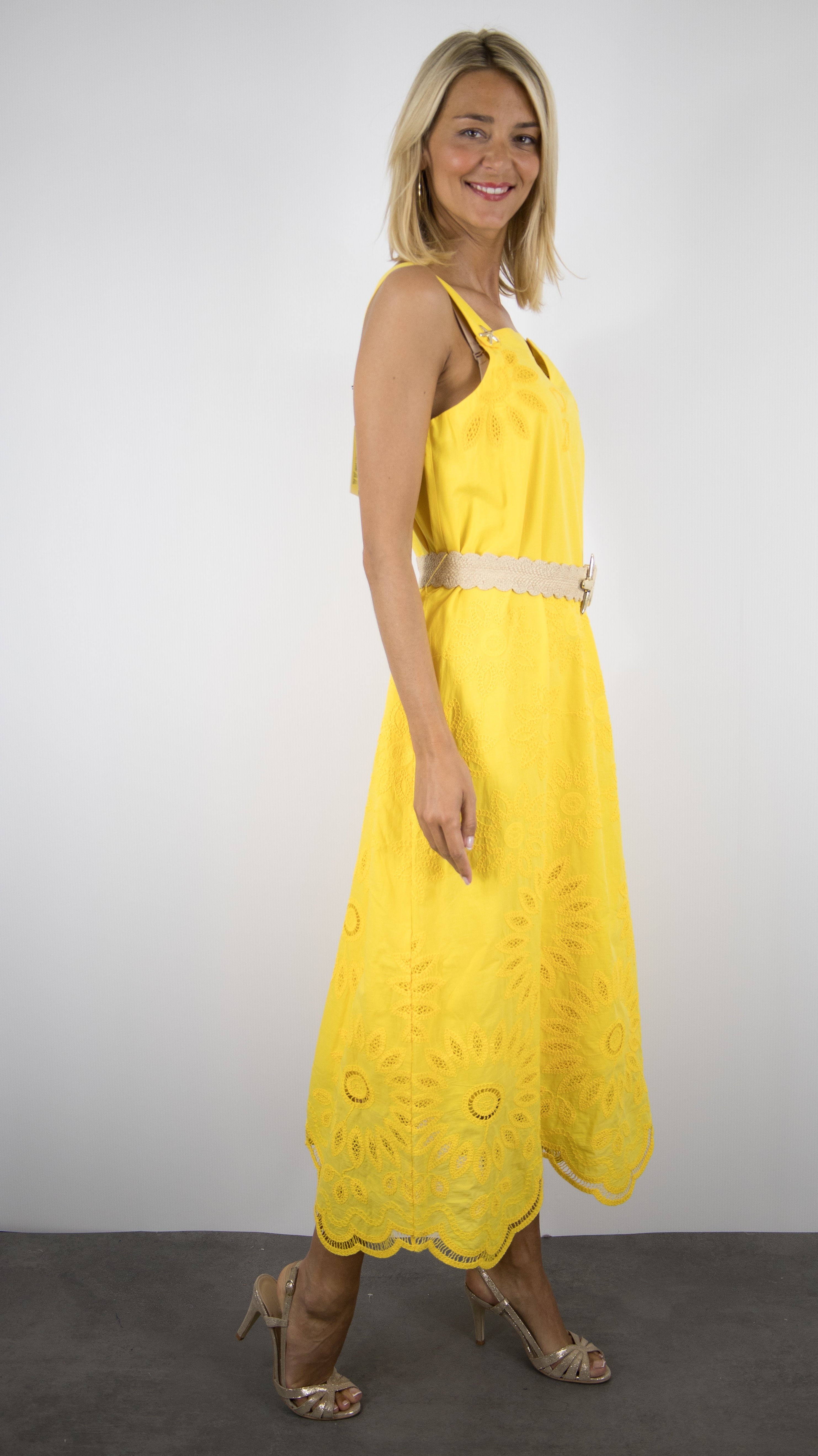 ROBE LONGUE A BRETELLES JAUNE CAROLINE BISS 3108