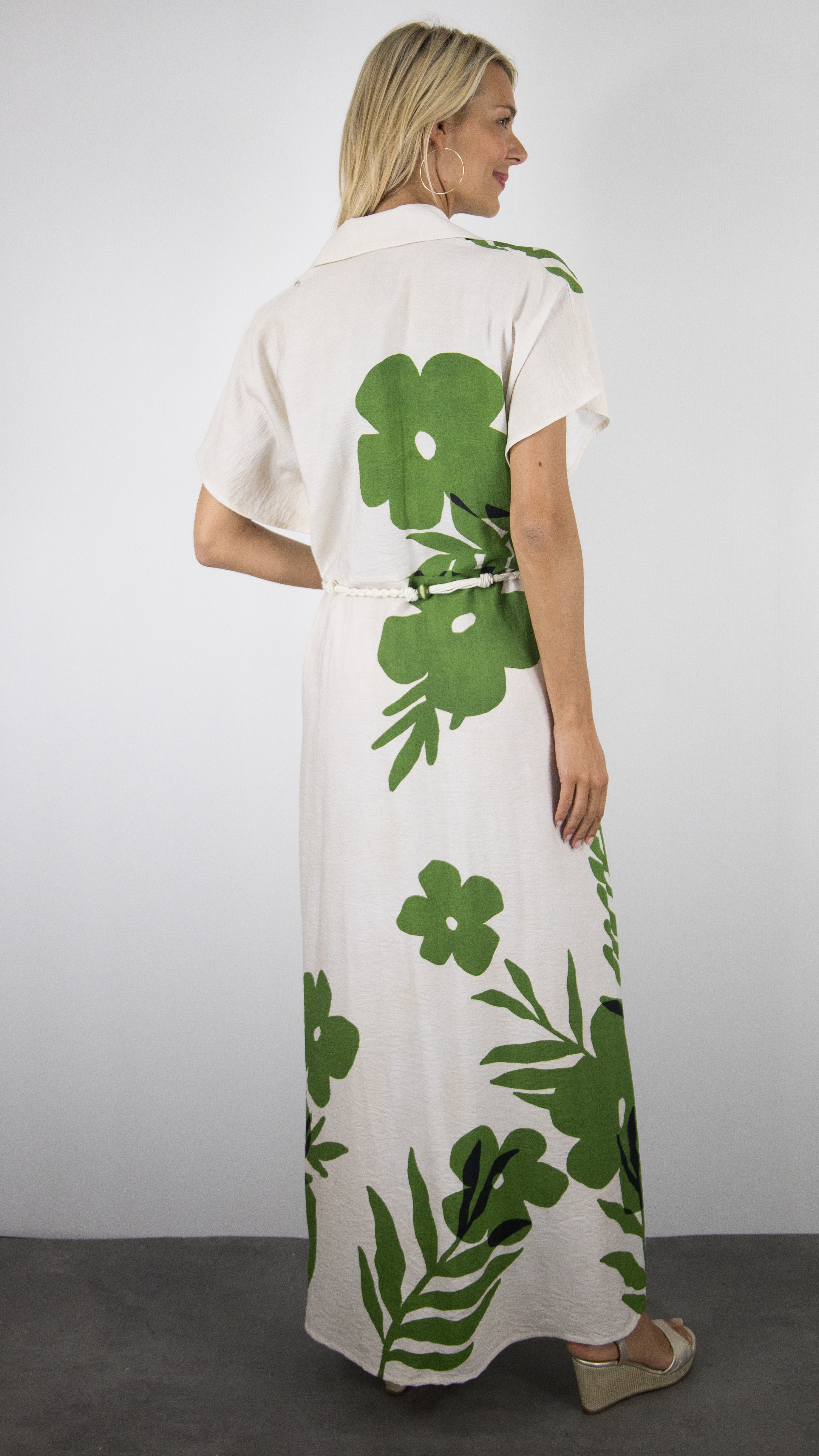 ROBE LONGUE FLEURI VERT ECRU MANCHES COURTES POUR FEMME CAROLINE BISS 3178
