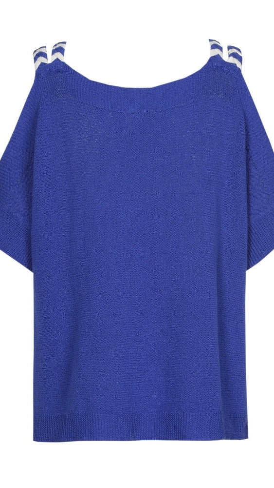 PULL A BRETELLES BRODERIES FEUILLES BLEU ELECTRIQUE FEMME CAROLINE BISS 3232