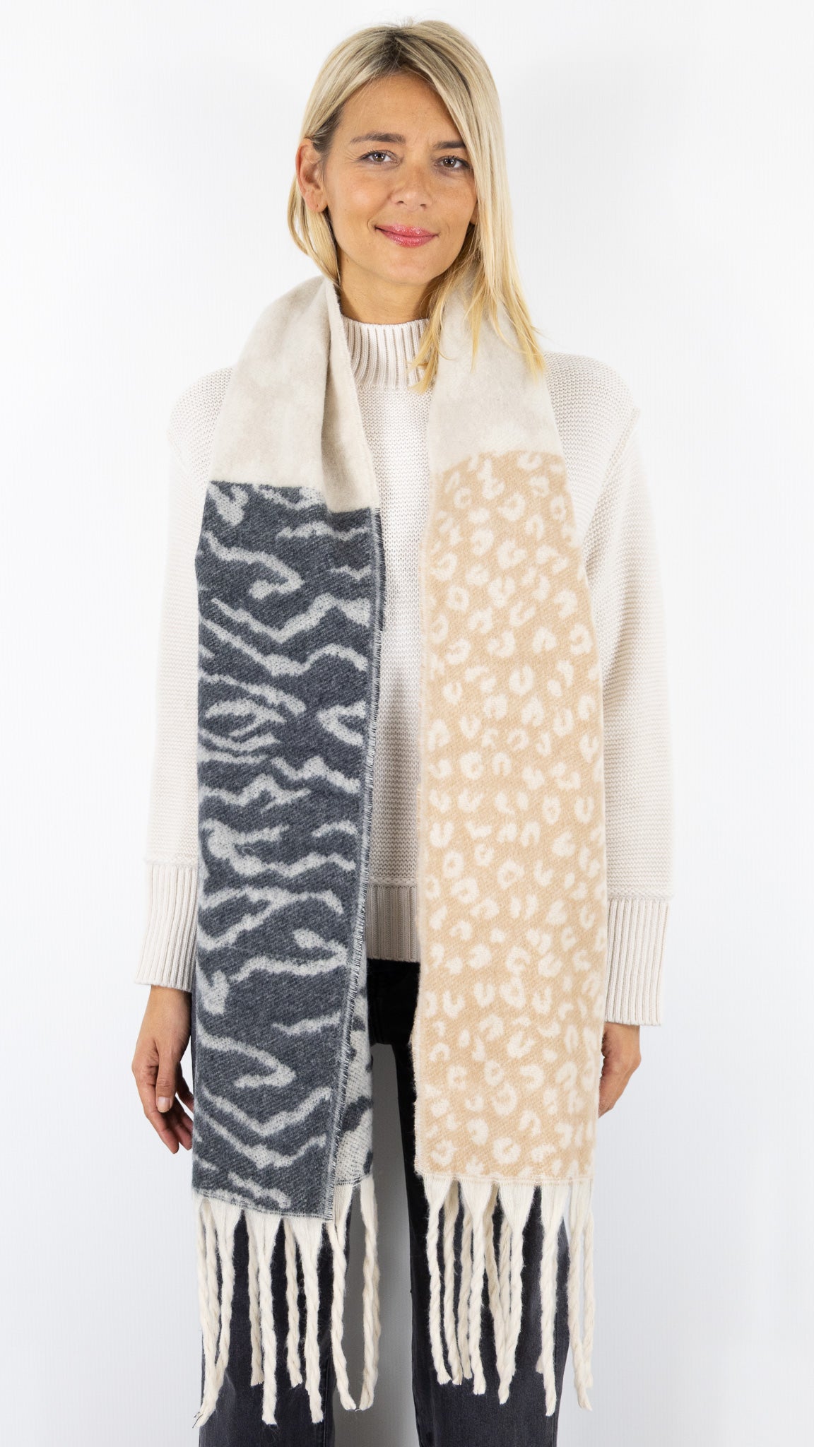 ECHARPE IMPRIME AVEC FRANGES 3541 VOUS#color_BEIGE