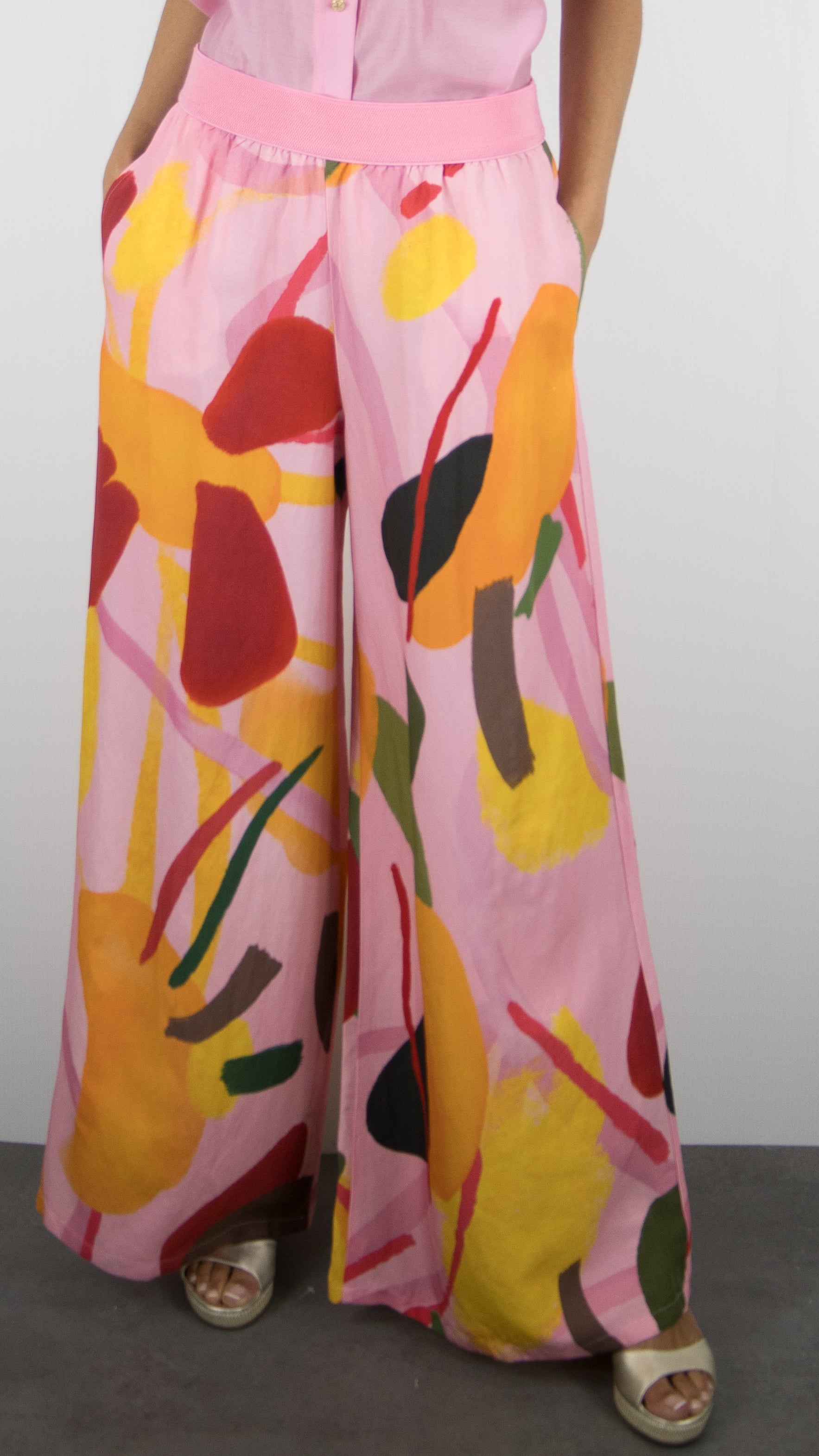 PANTALON fluide large imprime rose leger pour femme cet été CAROLINE BISS 3554
