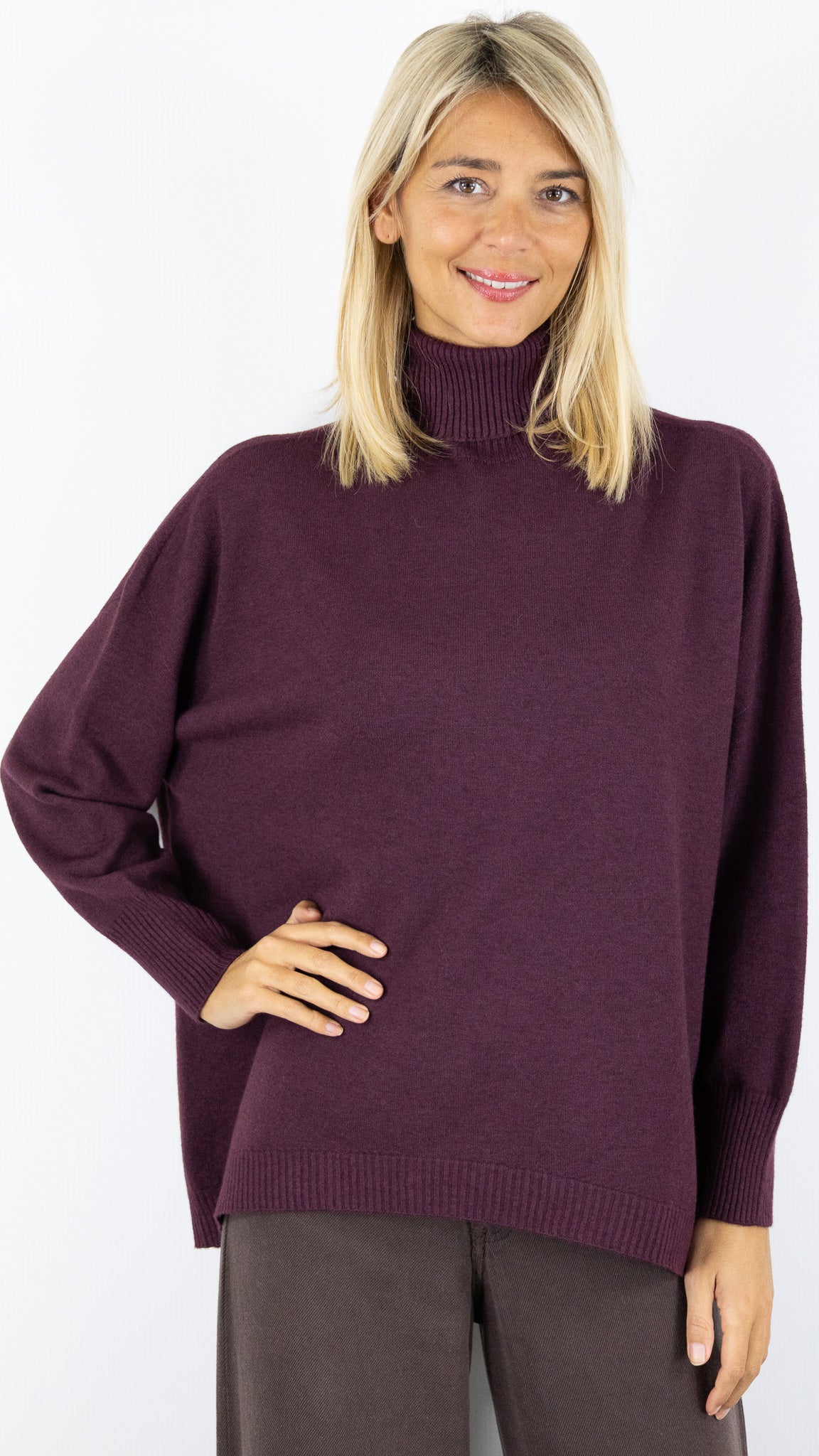 PULL COL ROULE AMPLE 36017 MAX ET ENJOY#color_PRUGNAC/PRUNE