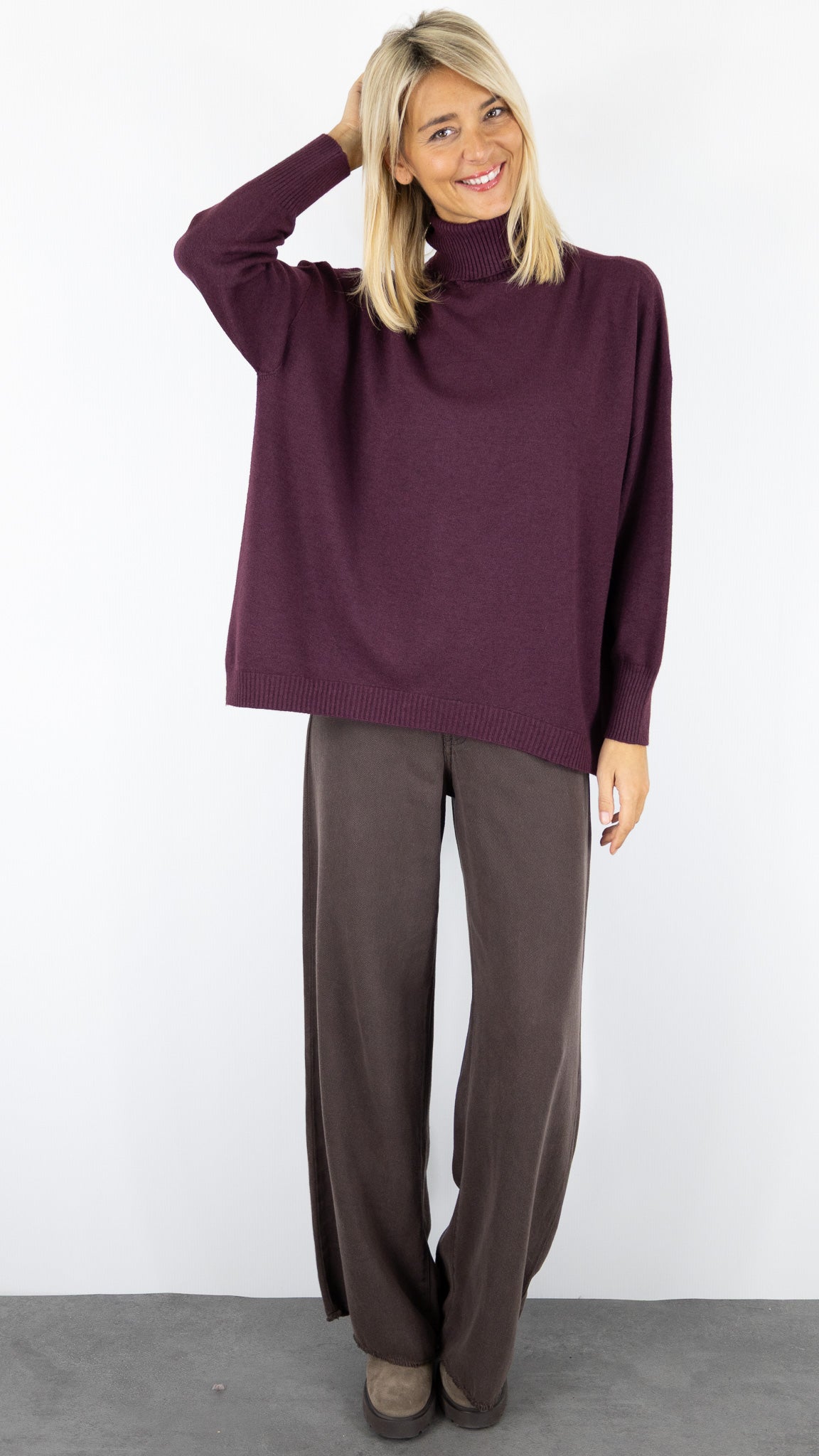 PULL COL ROULE AMPLE 36017 MAX ET ENJOY#color_PRUGNAC/PRUNE