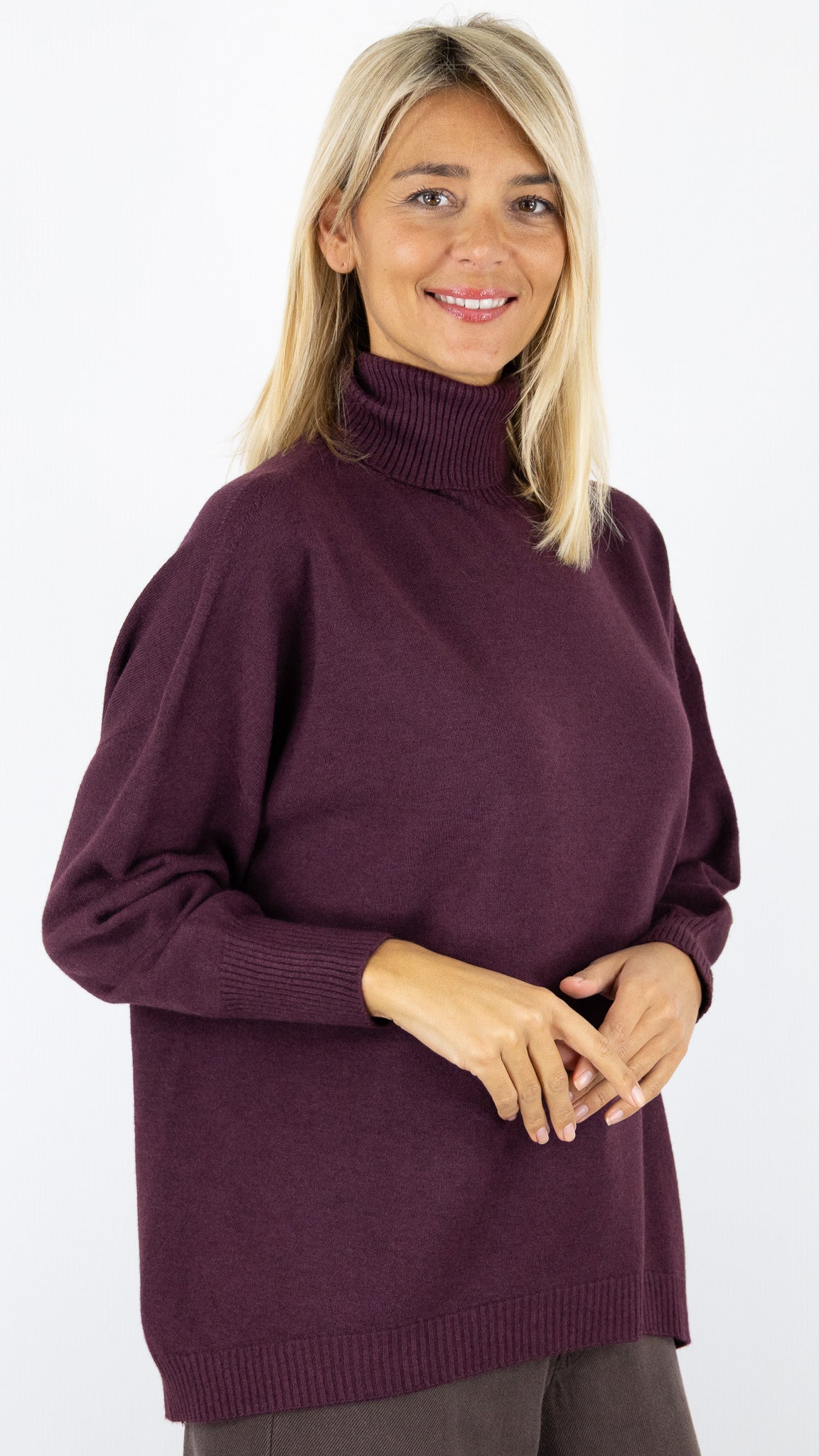 PULL COL ROULE AMPLE 36017 MAX ET ENJOY#color_PRUGNAC/PRUNE