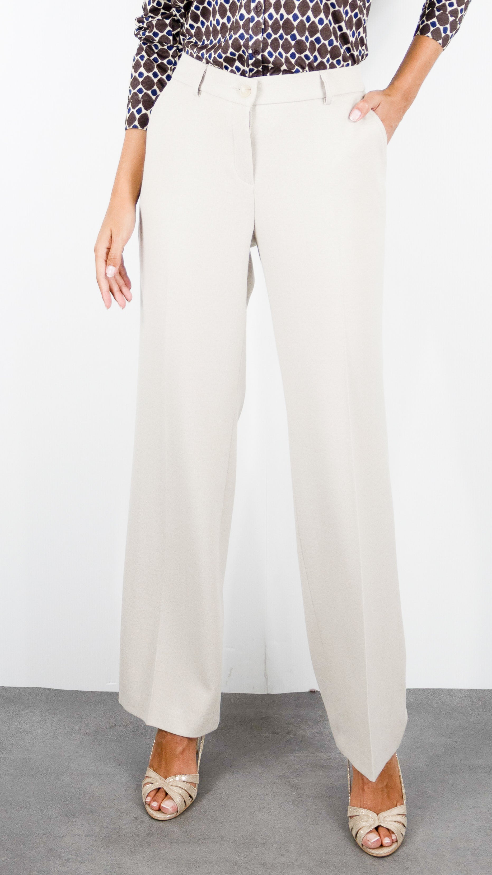 PANTALON FLARE TAILLE ELASTIQUE AU DOS ECRU POUR FEMME TONI 41-04 1213-28 JENNY WIDE LEG