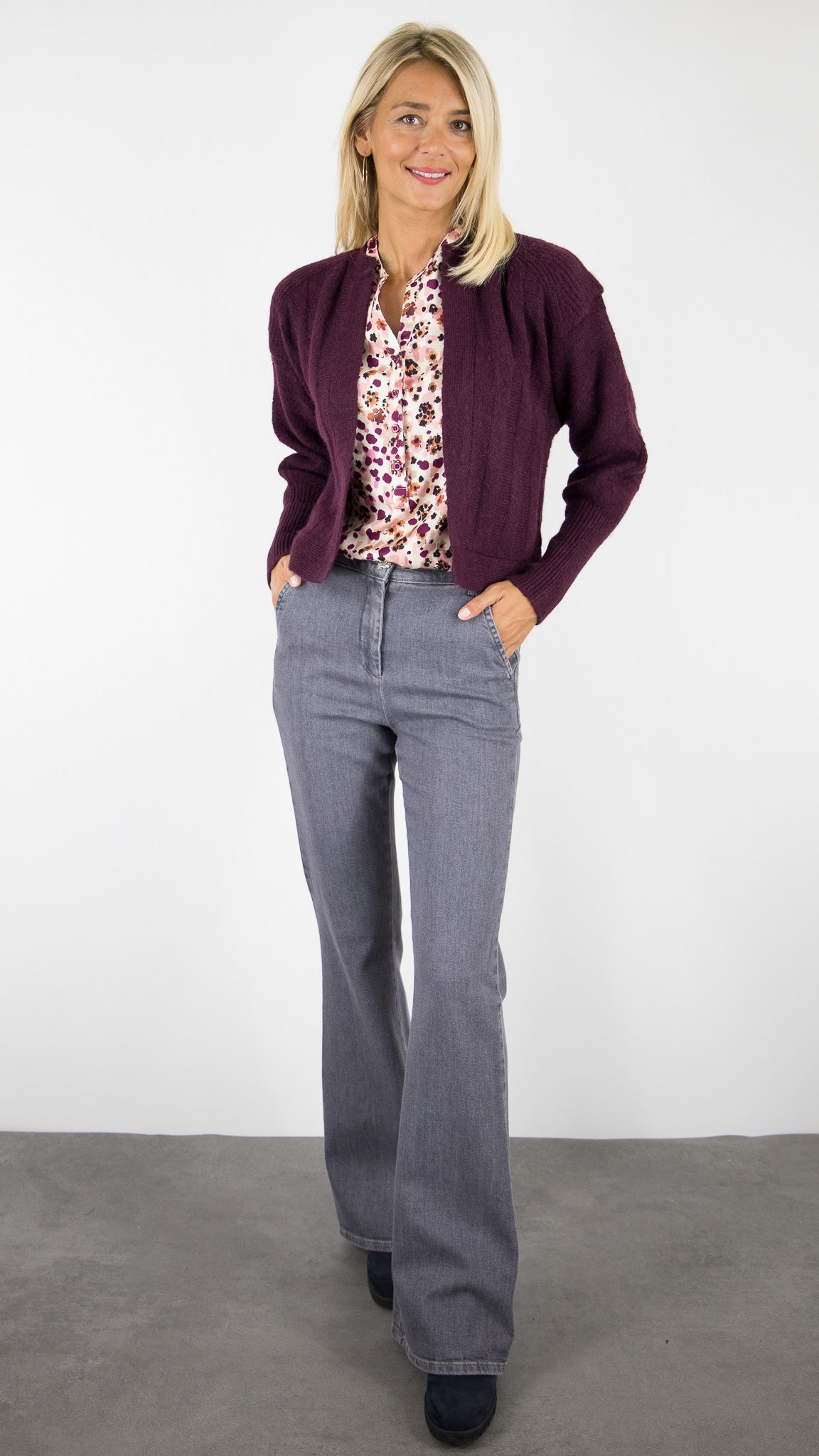 BOLERO COURT EN MAILLE BOUCLETTE CAROLINE BISS 4248#COLOR_54/BORDEAUX