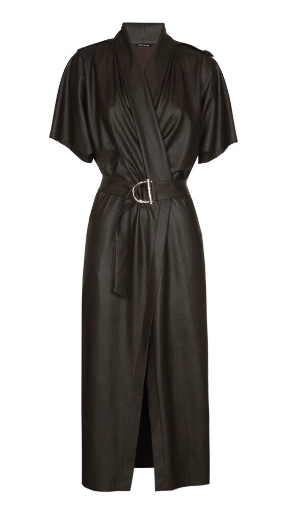 ROBE LONGUE CEINTUREE EN CUIR VEGAN CHOCO COFFEE CAROLINE BISS 4164